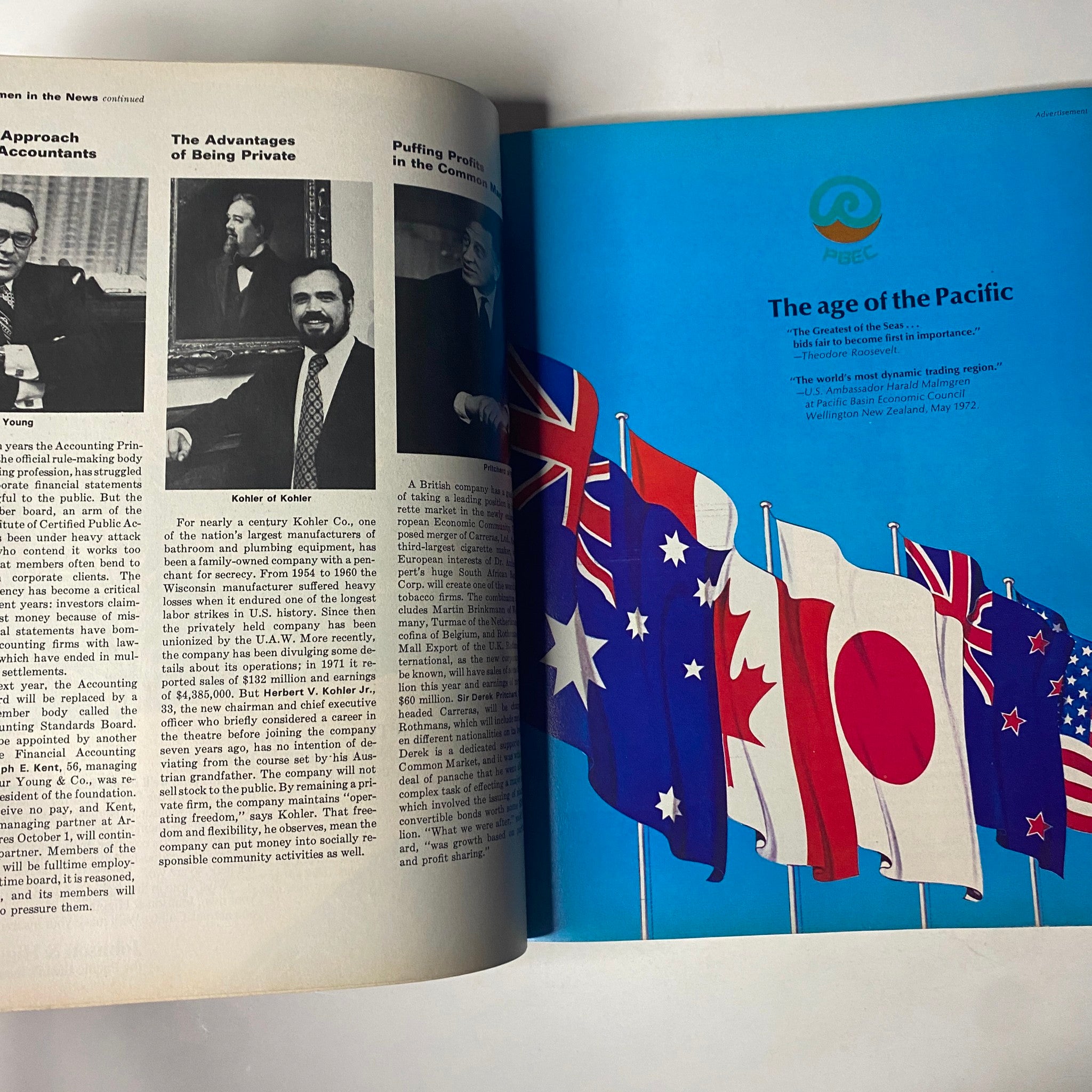 Fortune Magazine September 1972 Our Finite Richest Part I features an article on international trade, showcasing flags of various countries including Australia, Canada, Japan, and the USA, highlighting the economic focus of the era.