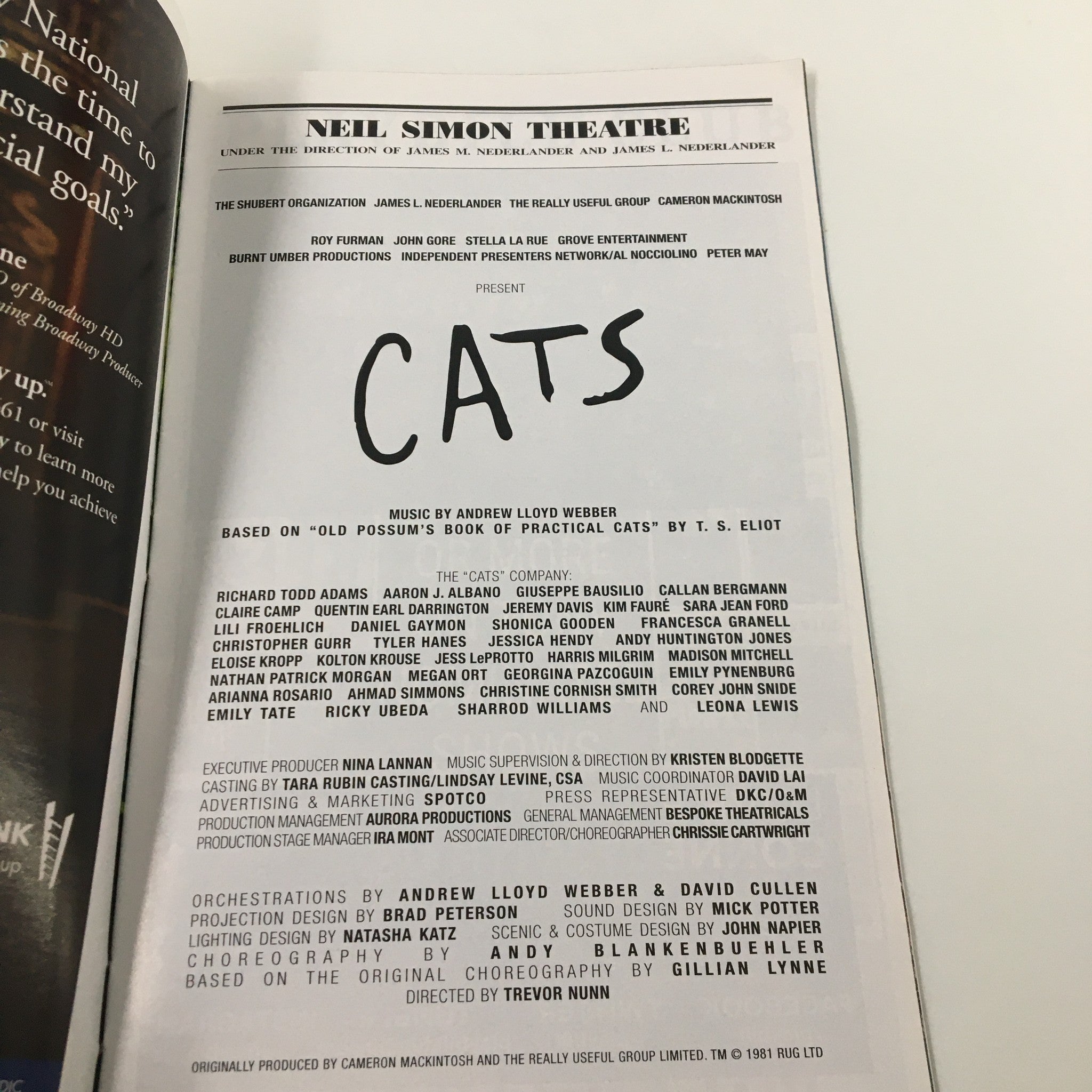 2016 Playbill Neil Simon Theatre Aaron Albano in Cats by Trevor Nunn