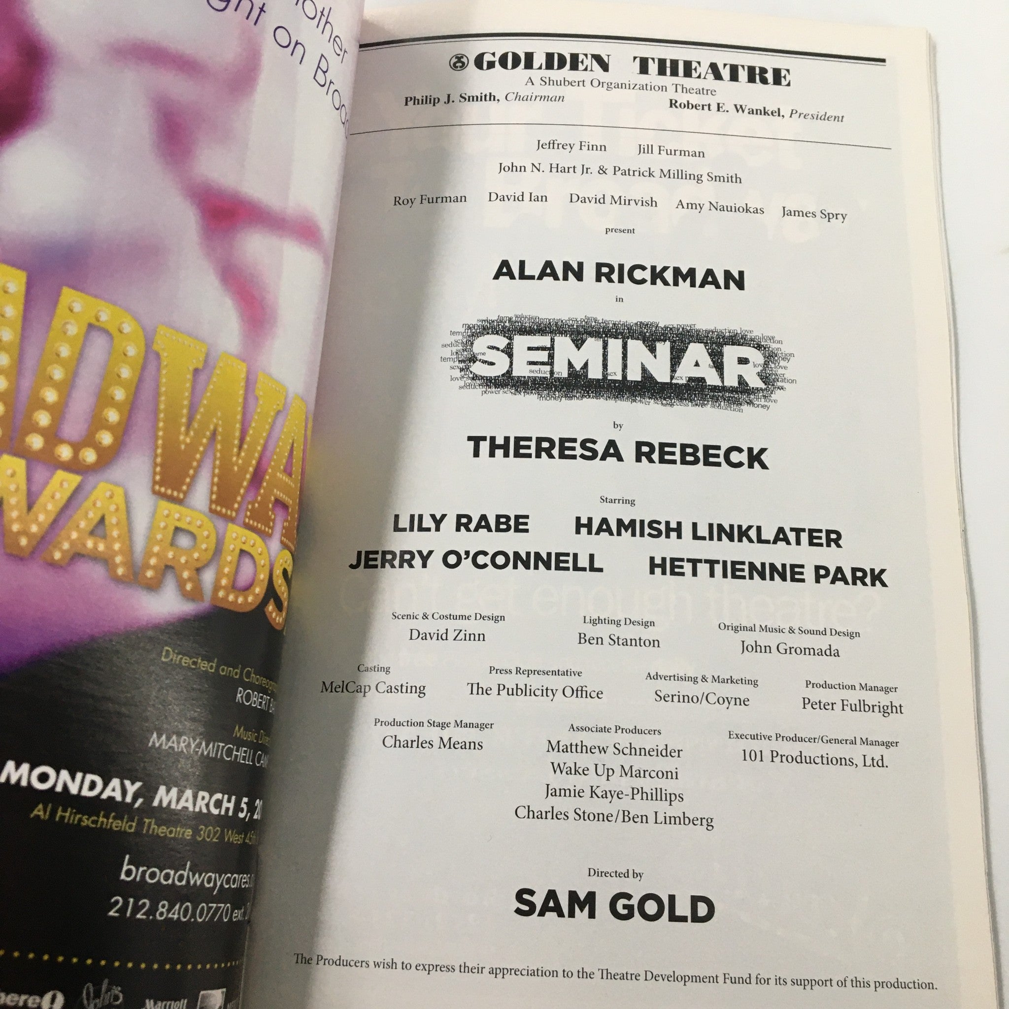 2012 Playbill Golden Theatre Alan Rickman in Seminar by Theresa Rebeck