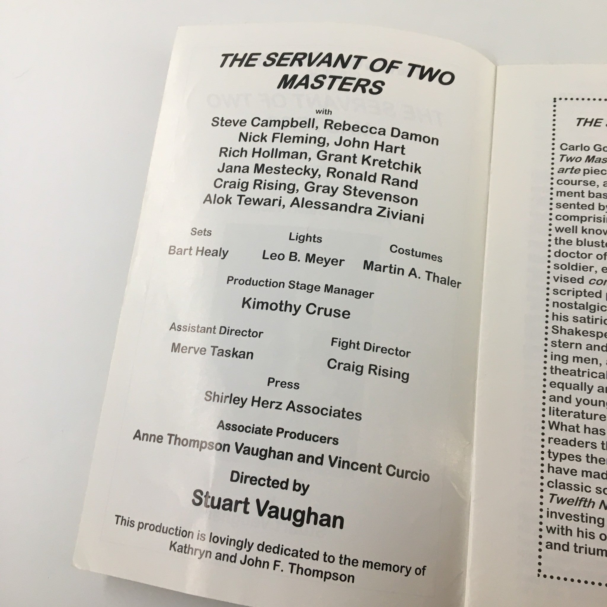 1979 The New Globe Theatre Inc. The Servant of Two Masters by Stuart Vaughan