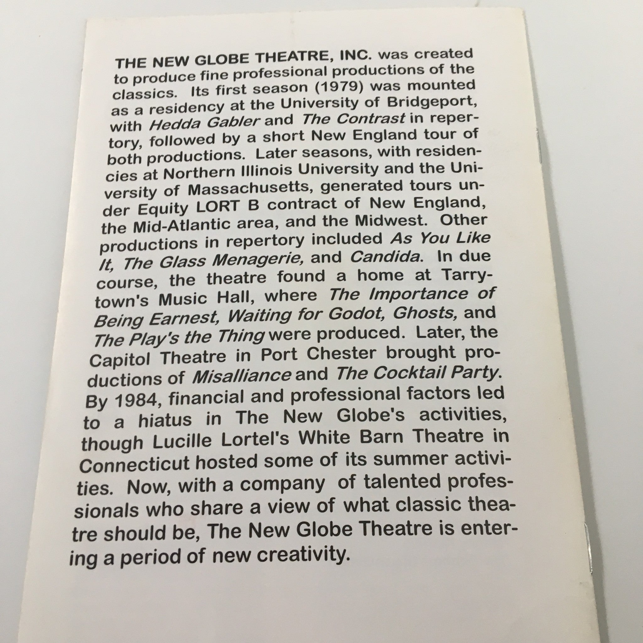 1979 The New Globe Theatre Inc. The Servant of Two Masters by Stuart Vaughan