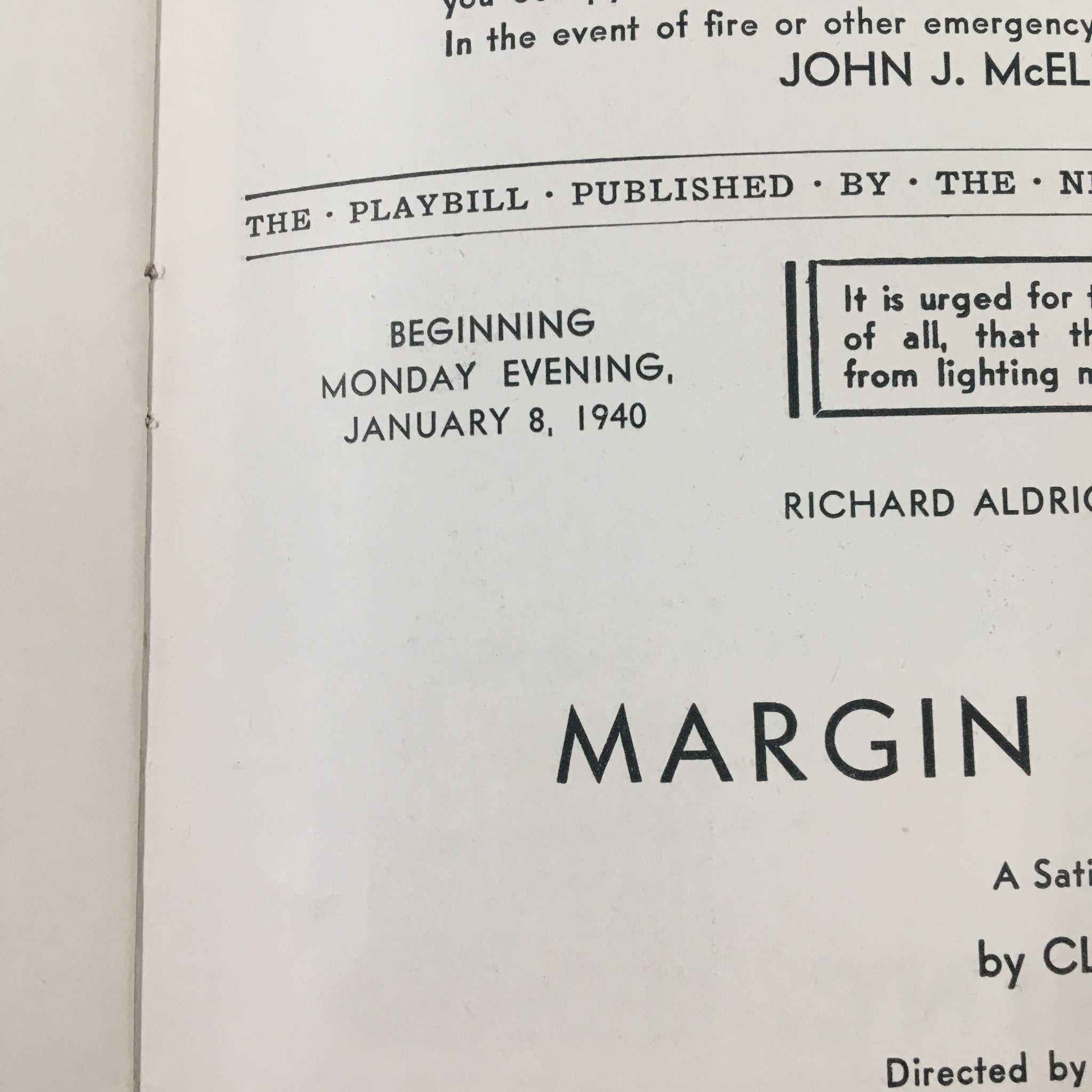 1940 Playbill The Plymouth Theatre Margin for Error by Claire Boothe