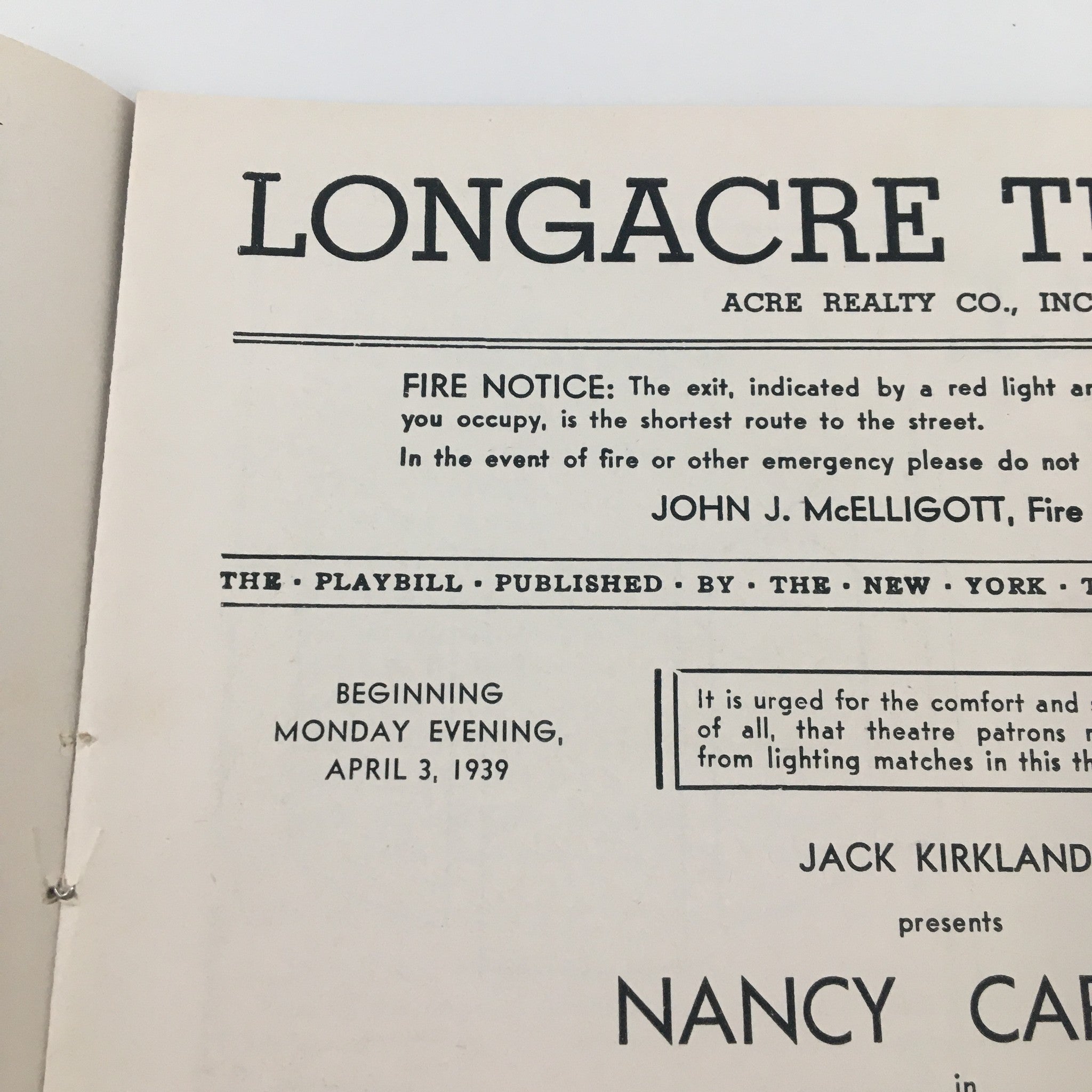 1939 Playbill Longacre Theatre Nancy Carroll in I Must Love Someone