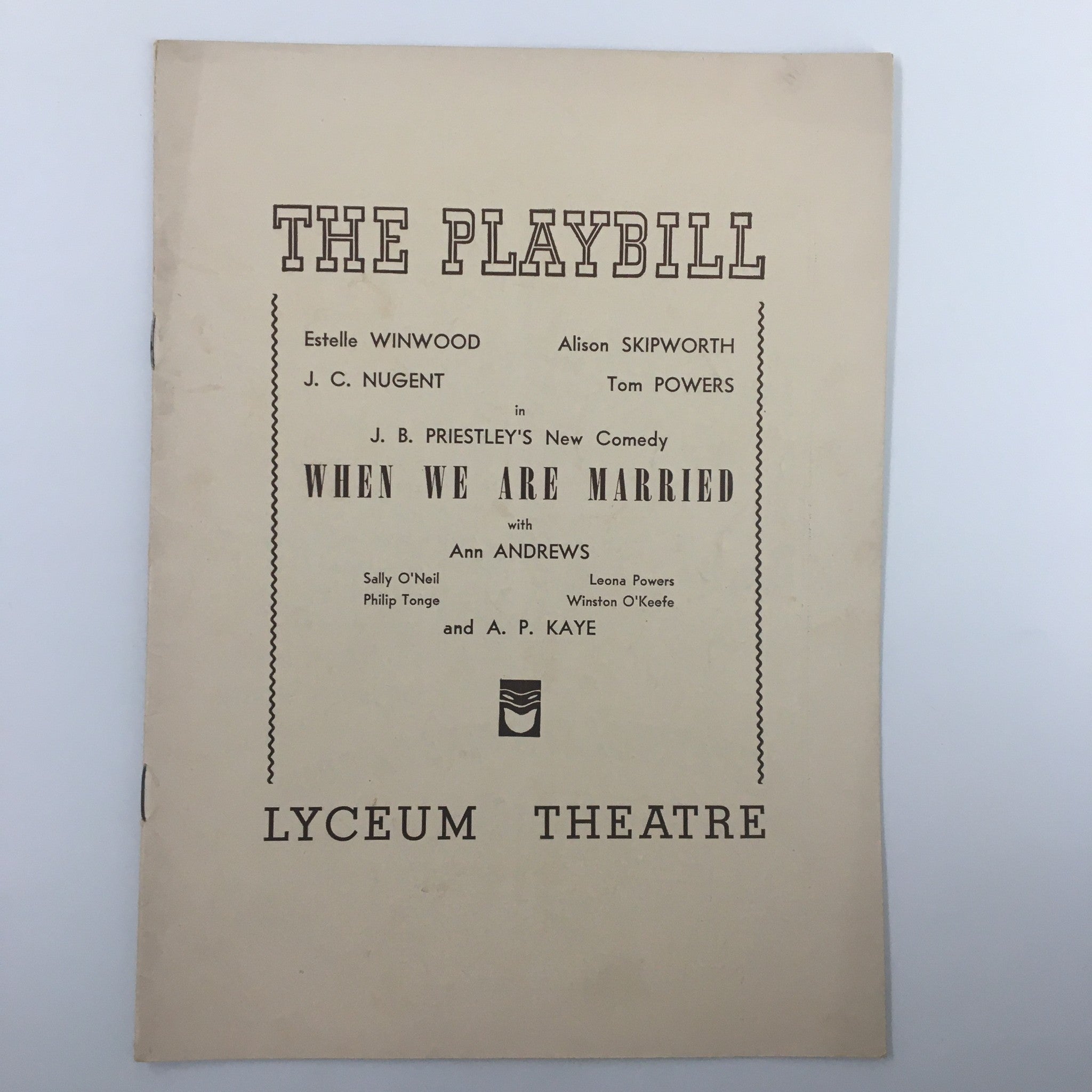 1939 Playbill Lyceum Theatre When We Are Married by J. B. Priestley