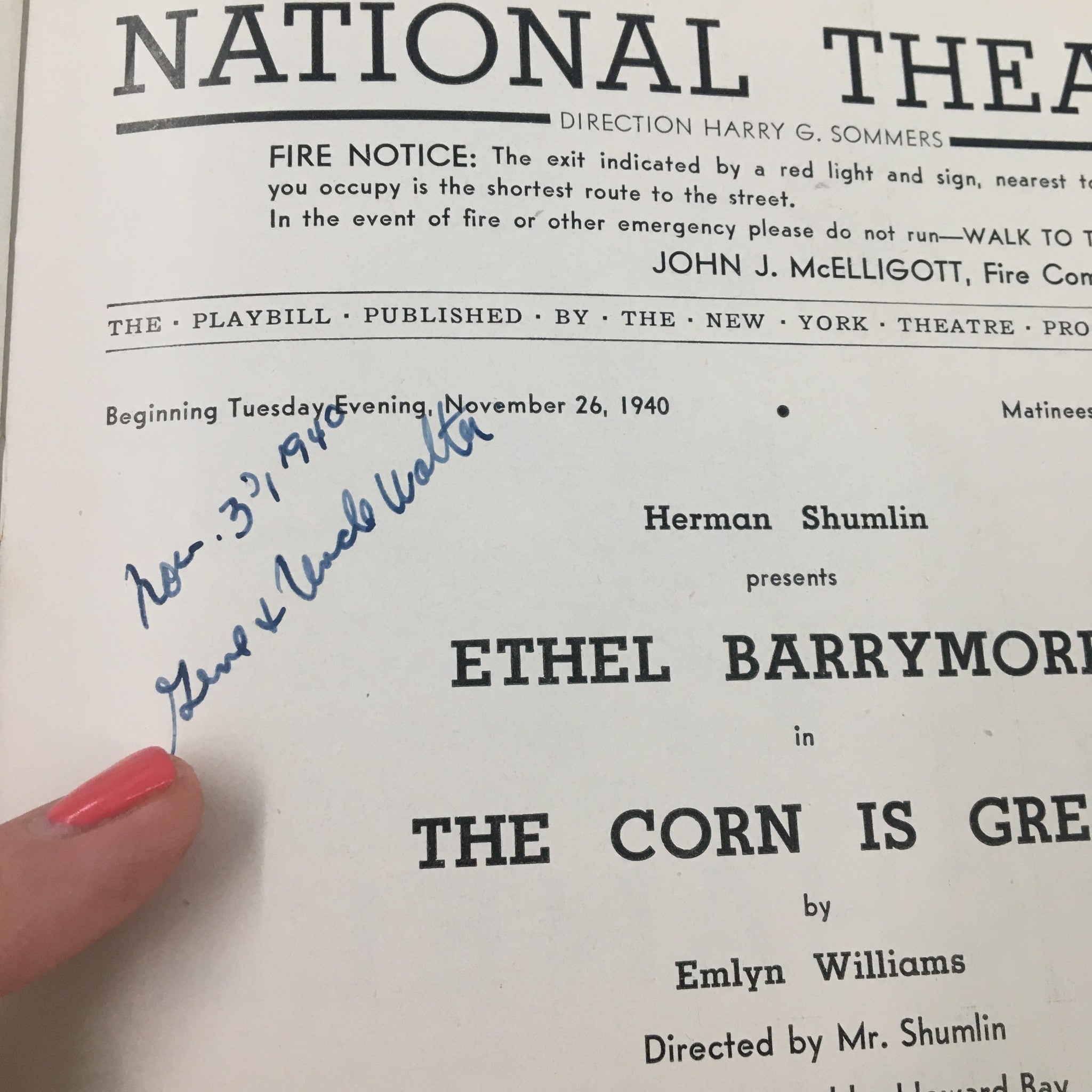 1940 Playbill National Theatre Ethel Barrymore in The Corn is Green