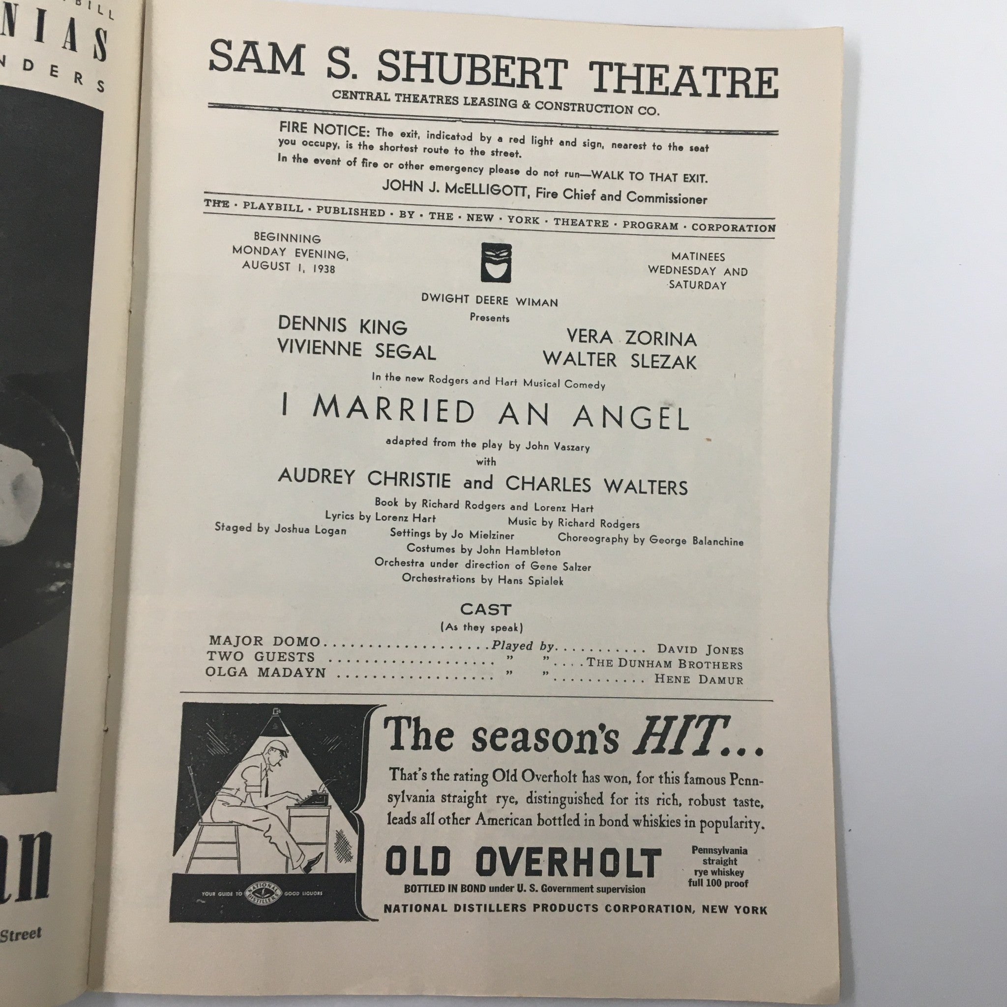 1938 Playbill Sam S. Shubert Theatre I Married An Angel with Audrey Christie