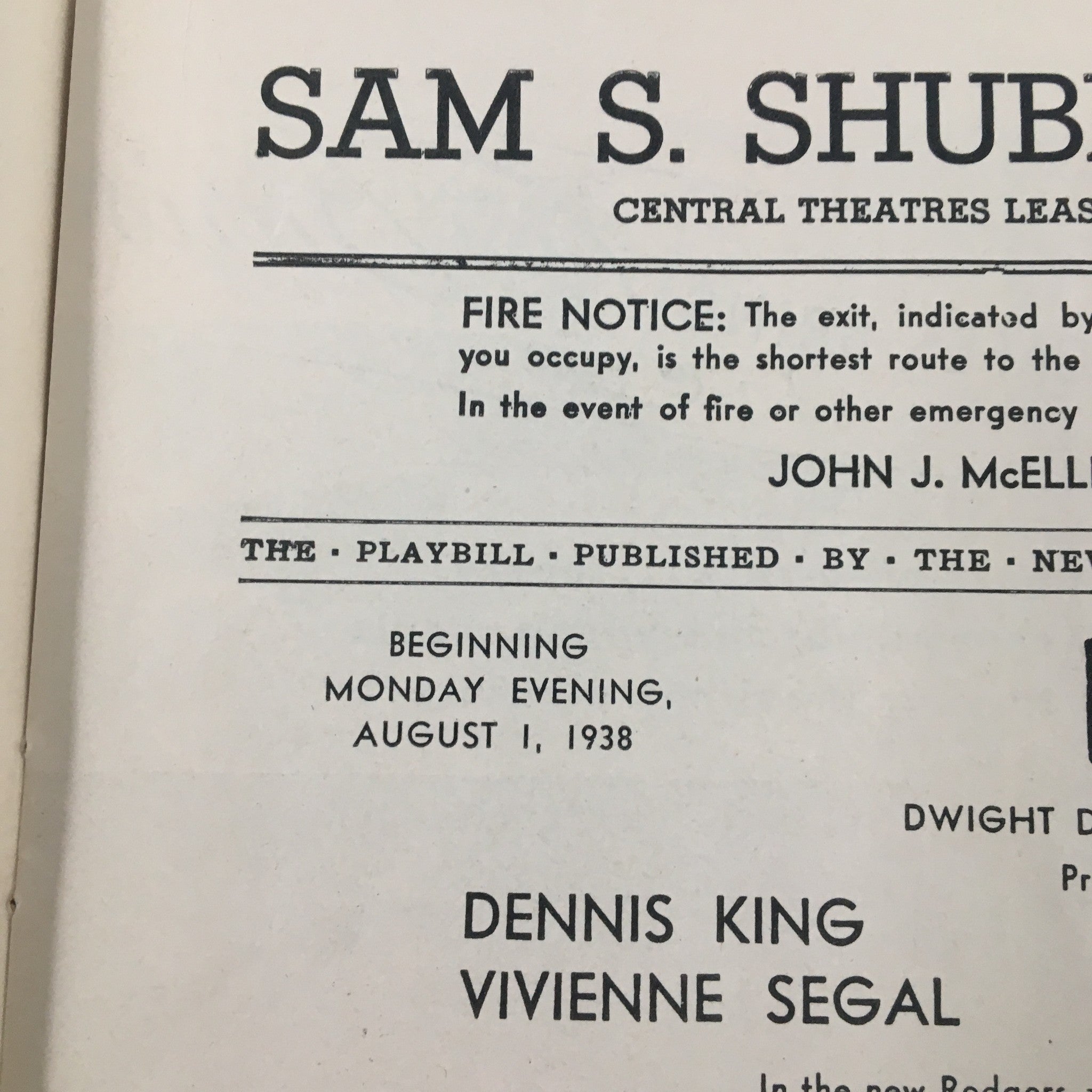 1938 Playbill Sam S. Shubert Theatre I Married An Angel with Audrey Christie