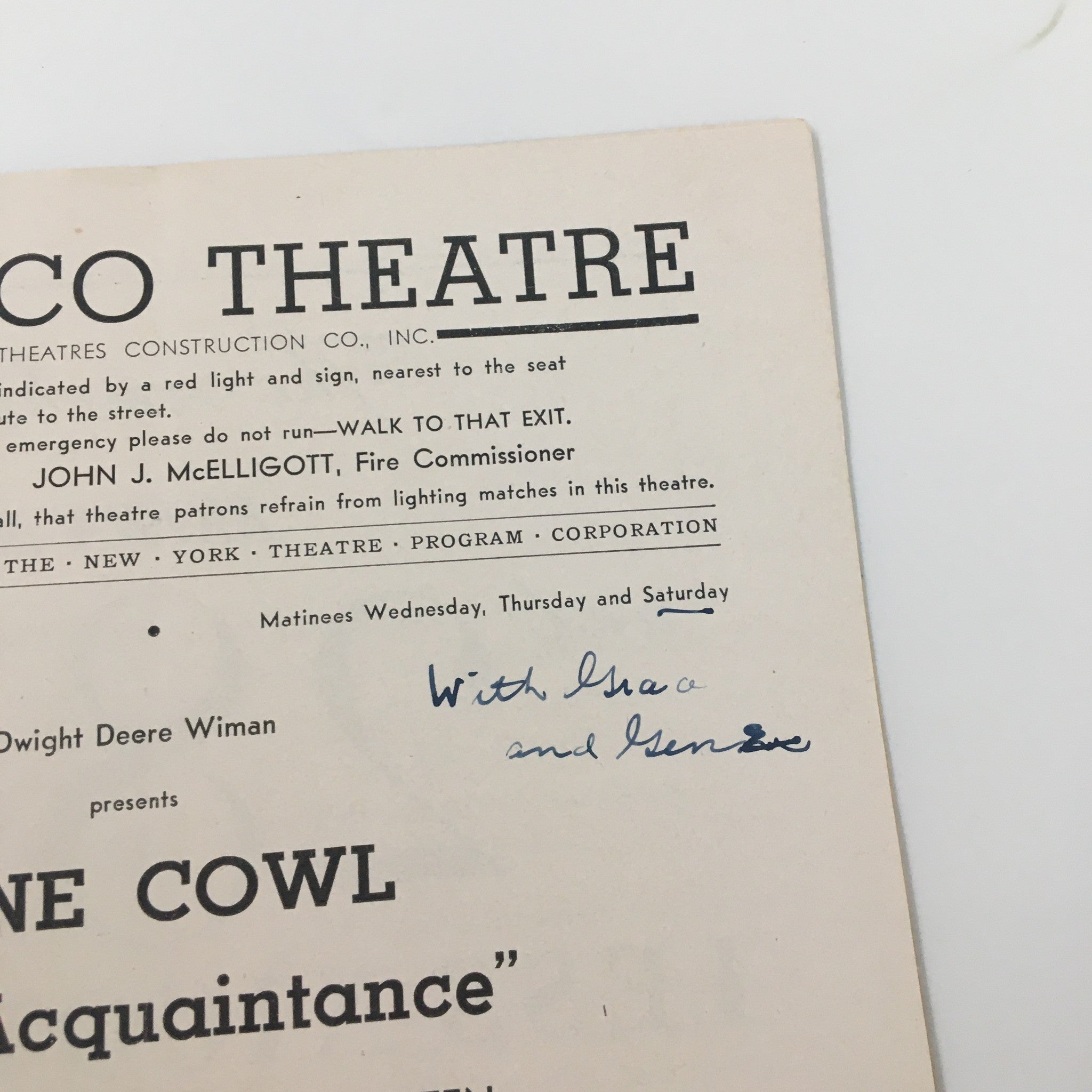 1941 Playbill Morosco Theatre Jane Cowl Old Acquaintance by John Van Druten