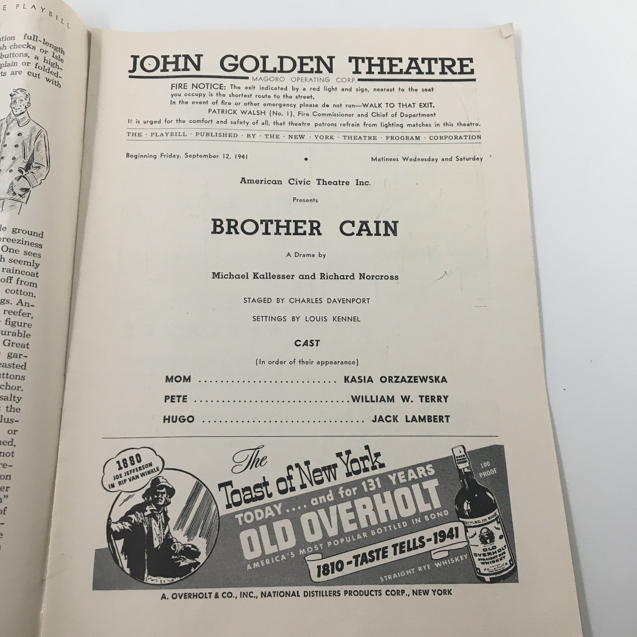 1941 Playbill John Golden Theatre Brother Cain by Michael Kallesser