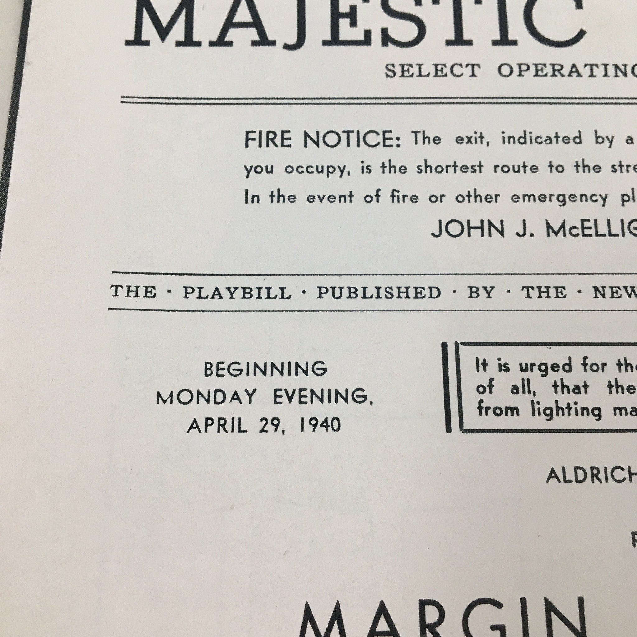 1940 Playbill Majestic Theatre Aldrich & Meyers Margin for Error by Clare Boothe