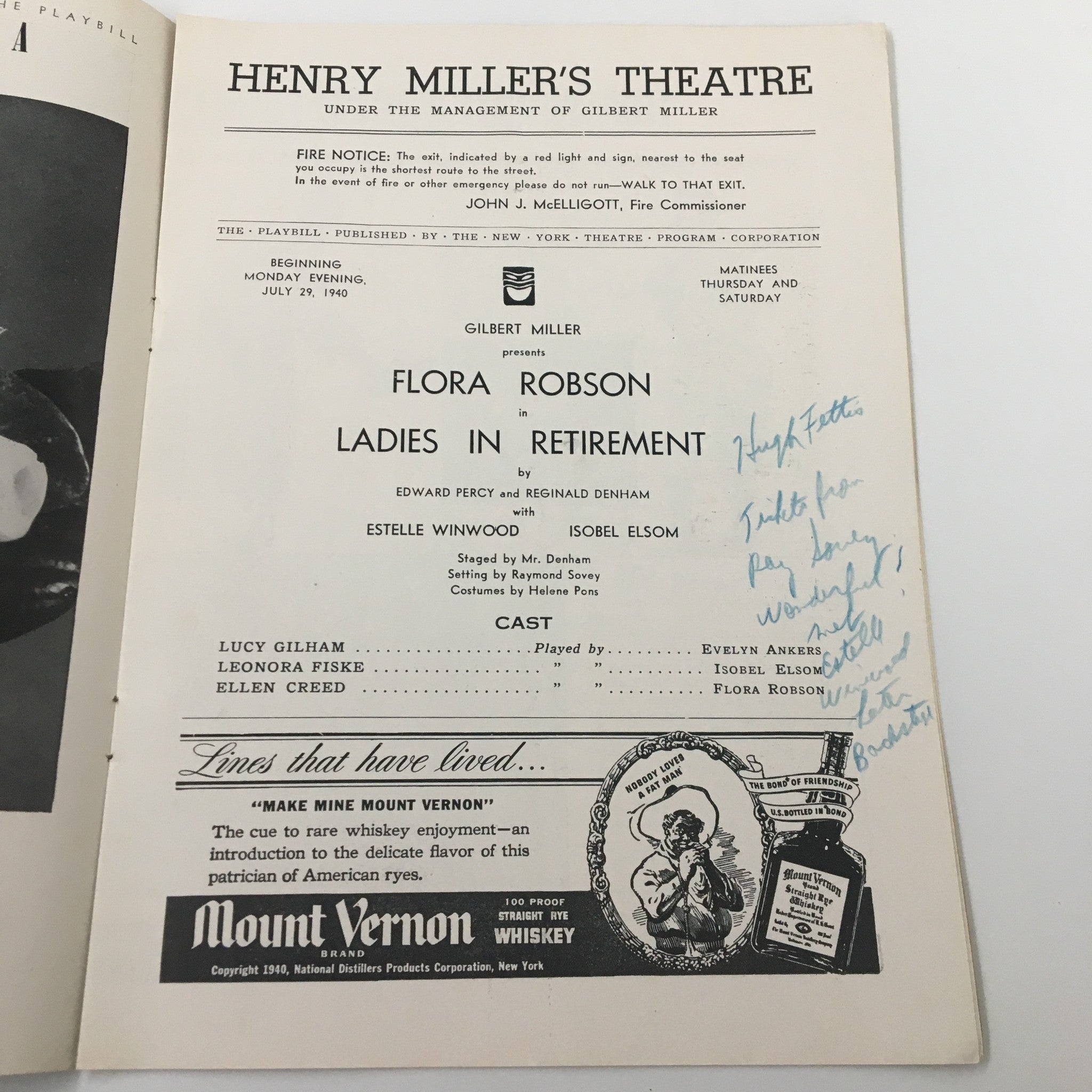 1940 Playbill Henry Miller's Theatre Flora Robson in Ladies in Retirement