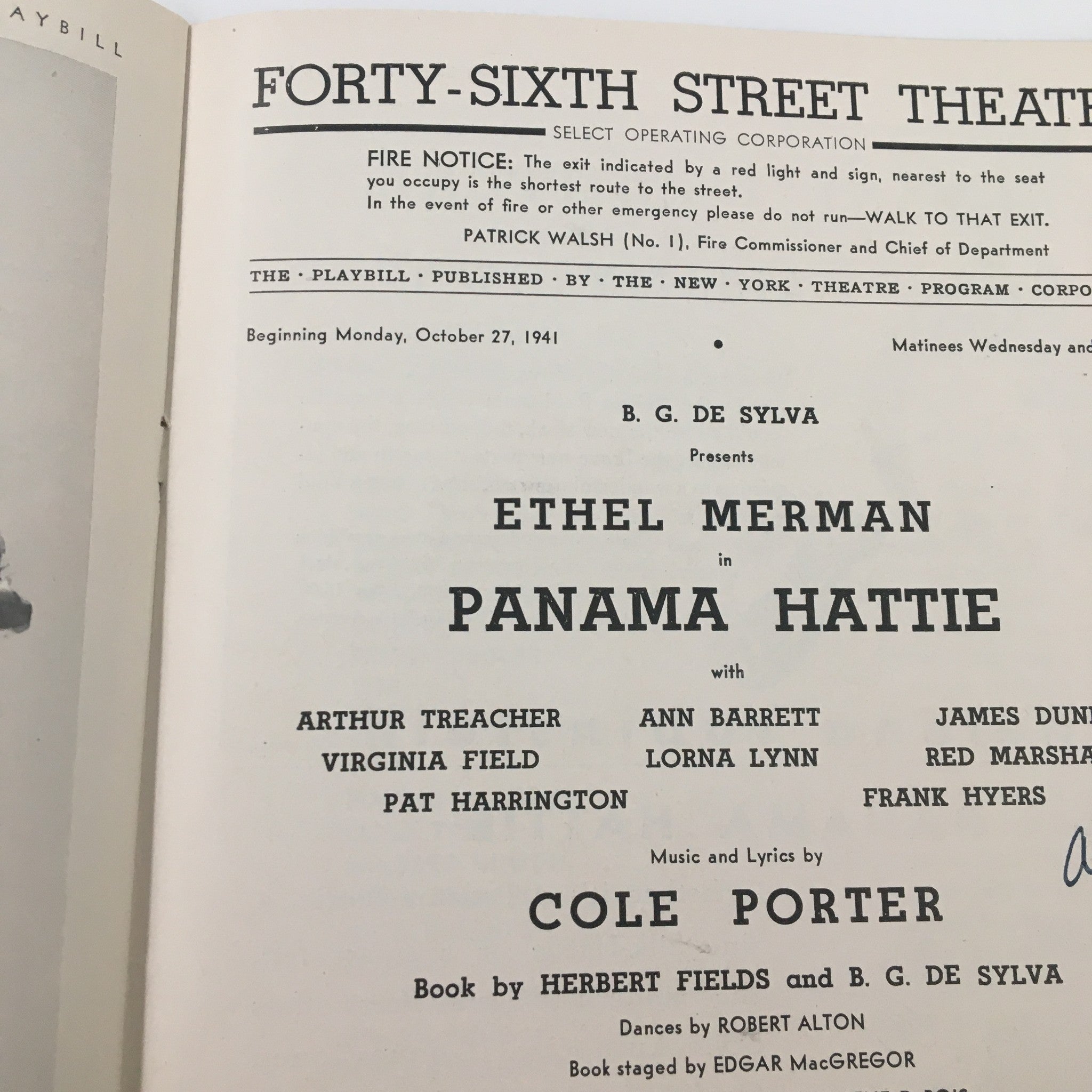 1941 Playbill Forty-Sixth Street Theatre Ethel Merman in Panama Hattie