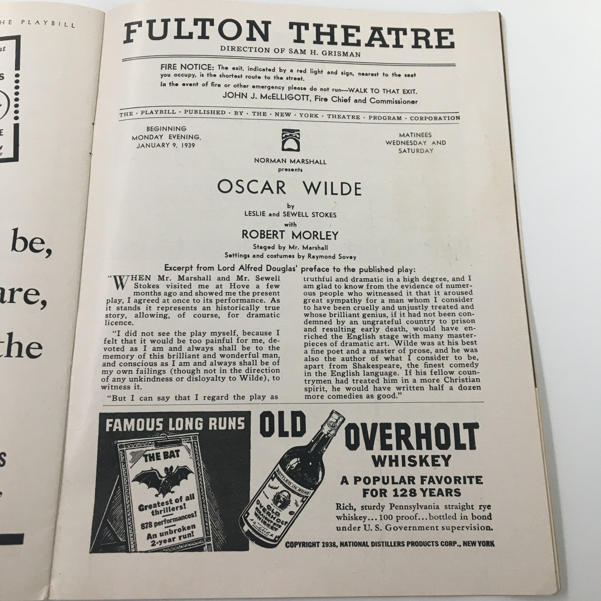 1939 Playbill Fulton Theatre Oscar Wilde by Leslie and Sewell Morley