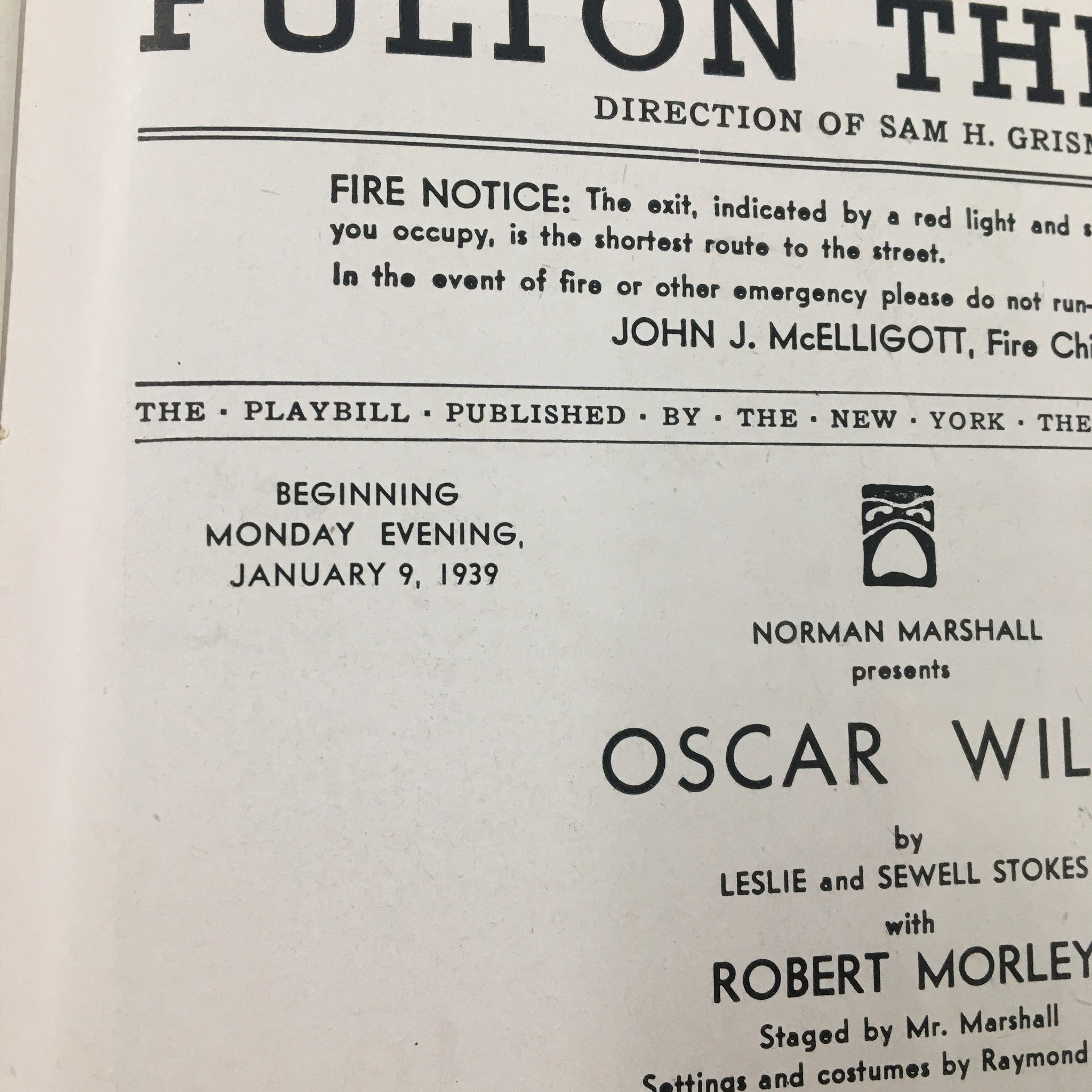 1939 Playbill Fulton Theatre Oscar Wilde by Leslie and Sewell Morley