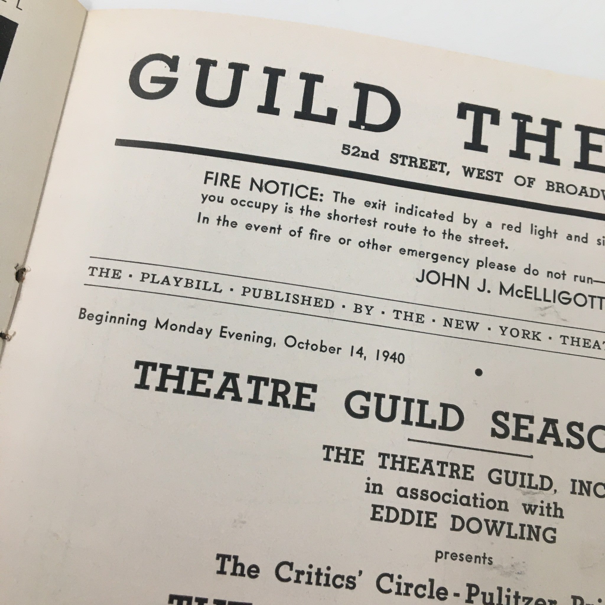 1940 Playbill Guild Theatre The Time of Your Life by William Saboyan