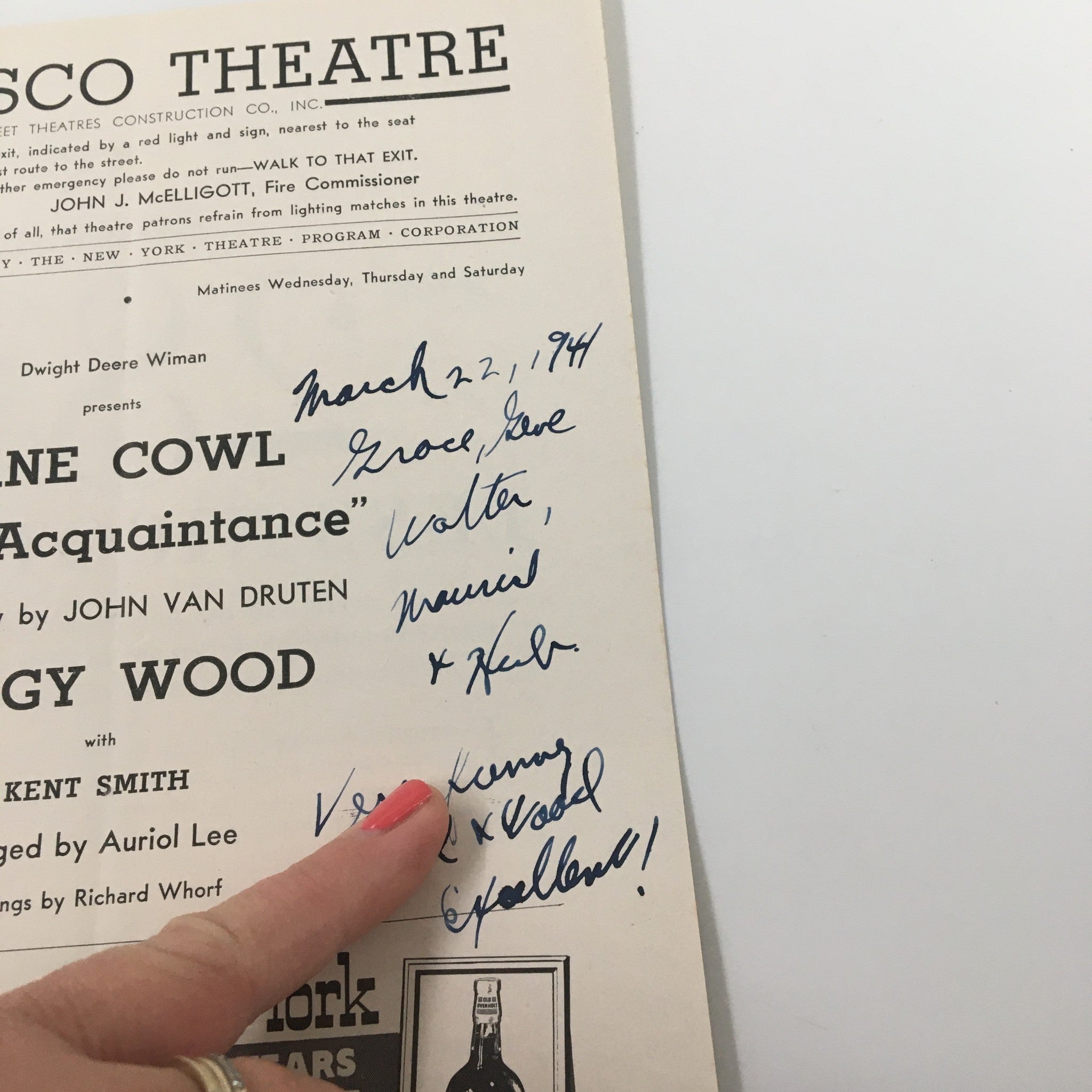 1941 Playbill Morosco Theatre Jane Cowl in Old Acquaintane by John Van Druten