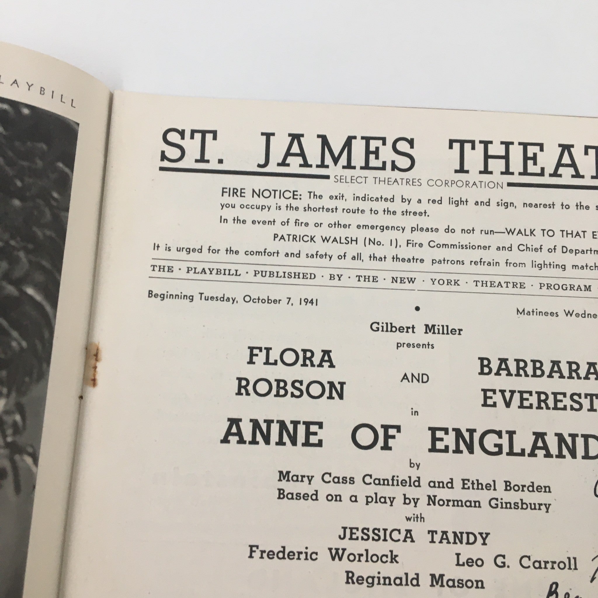 1941 Playbill St. James Theatre Flora Robson, Barbara Everest in Anne of England