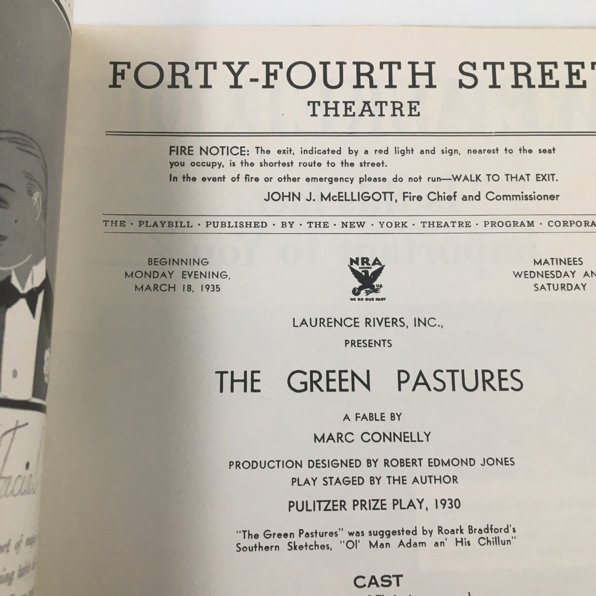 1935 Playbill Forty-Fourth Street Theatre The Green Pastures by Marc Connelly