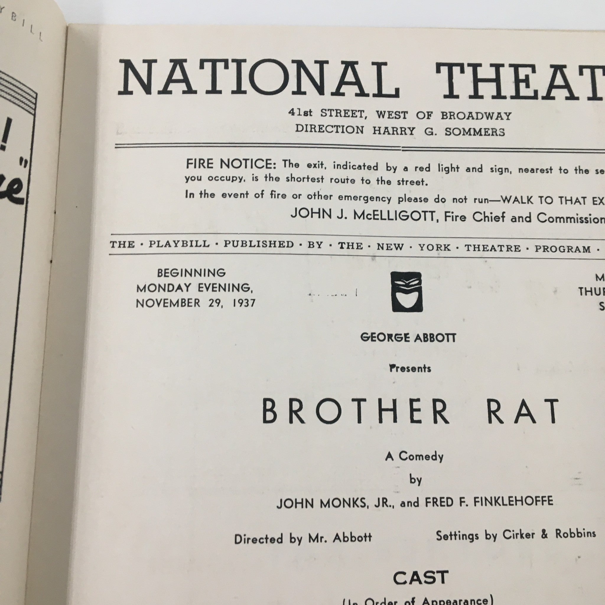 1937 Playbill National Theatre Brother Rat A Comedy by John Monks Jr.