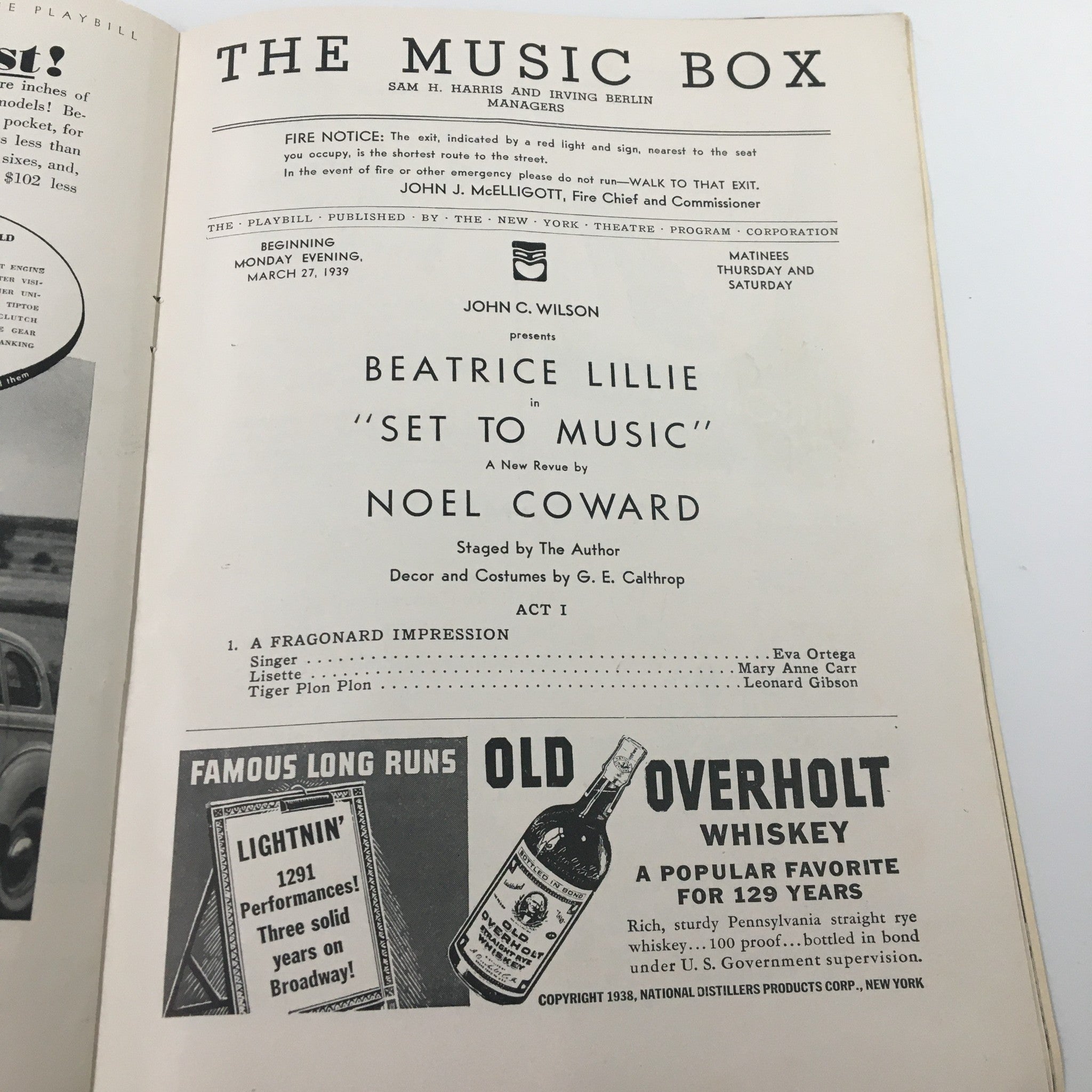 1939 Playbill The Music Box Beatrice Lillie in Set To Music by Noel Coward