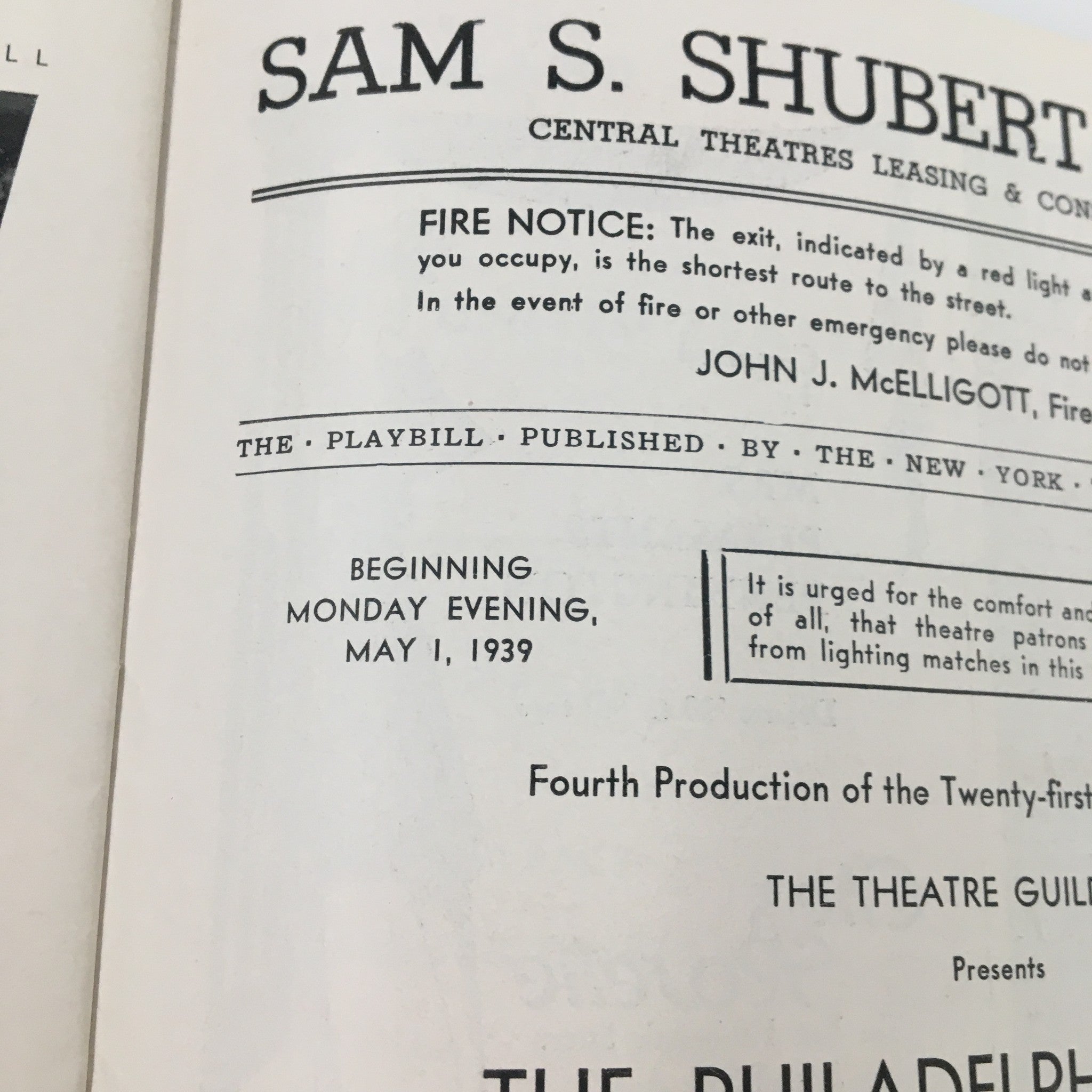 1939 Playbill Sam S. Shubert Theatre The Philadelphia Story by Philip Barry