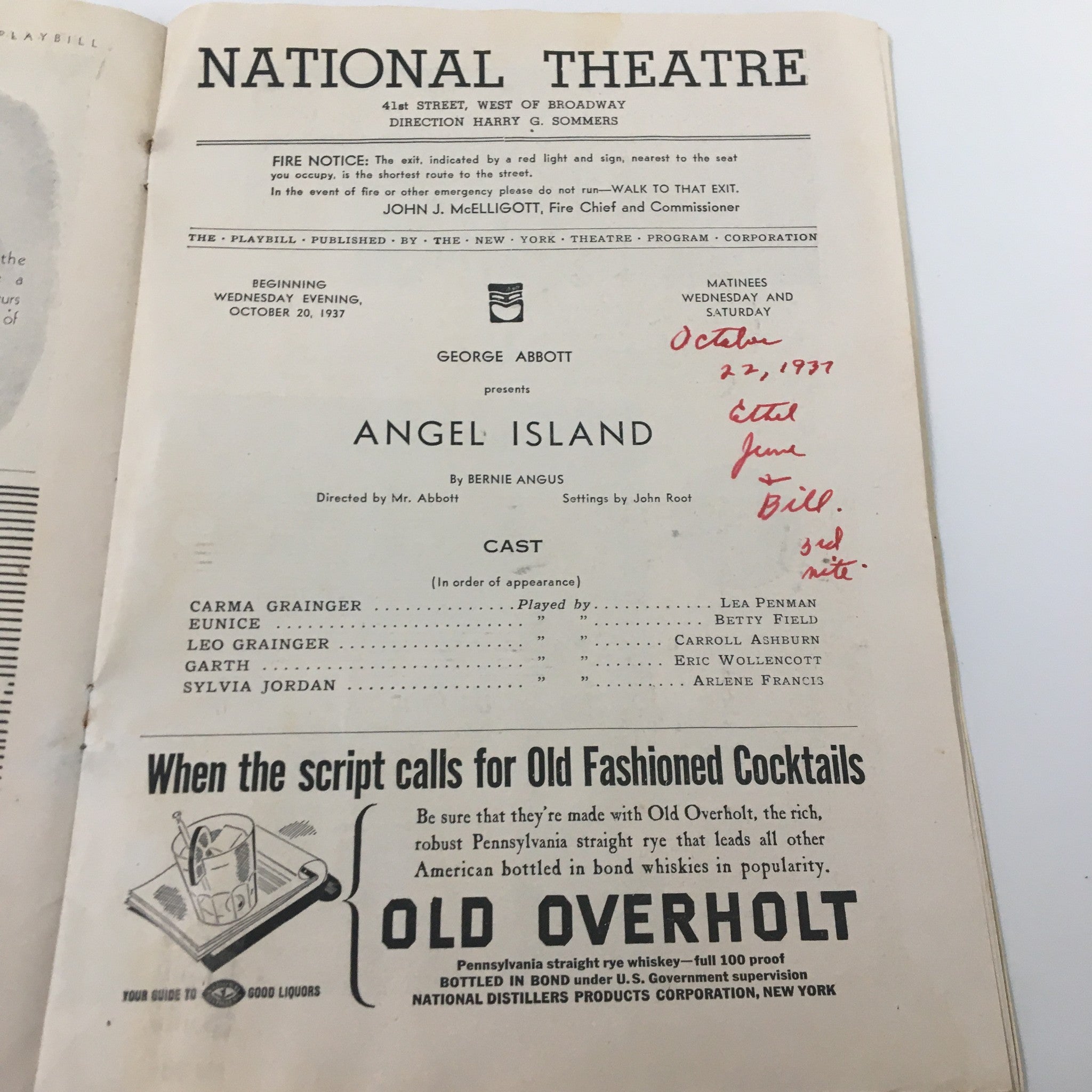 1937 Playbill National Theatre Lea Penman Angel Island by Bernie Angus