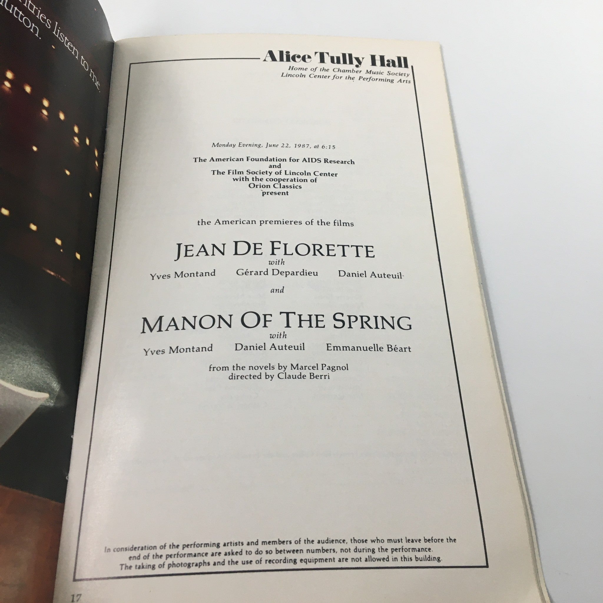 1987 Stagebill Lincoln Center Jean De Florette and Manon of the Spring