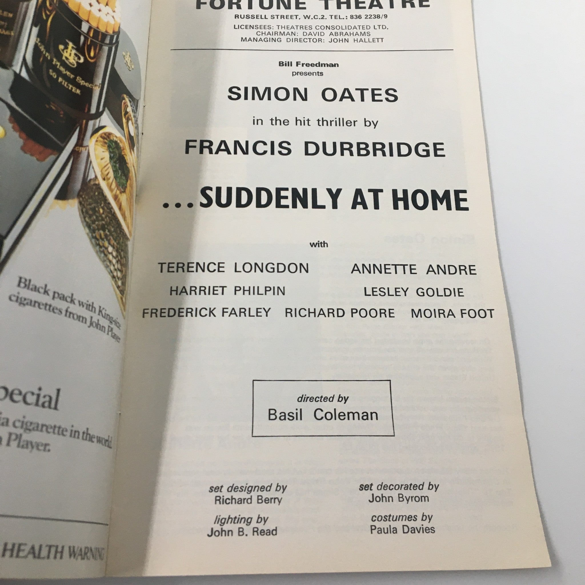 1973 Fortune Theatre Francis Dubridge in Suddenly at Home by Basil Coleman