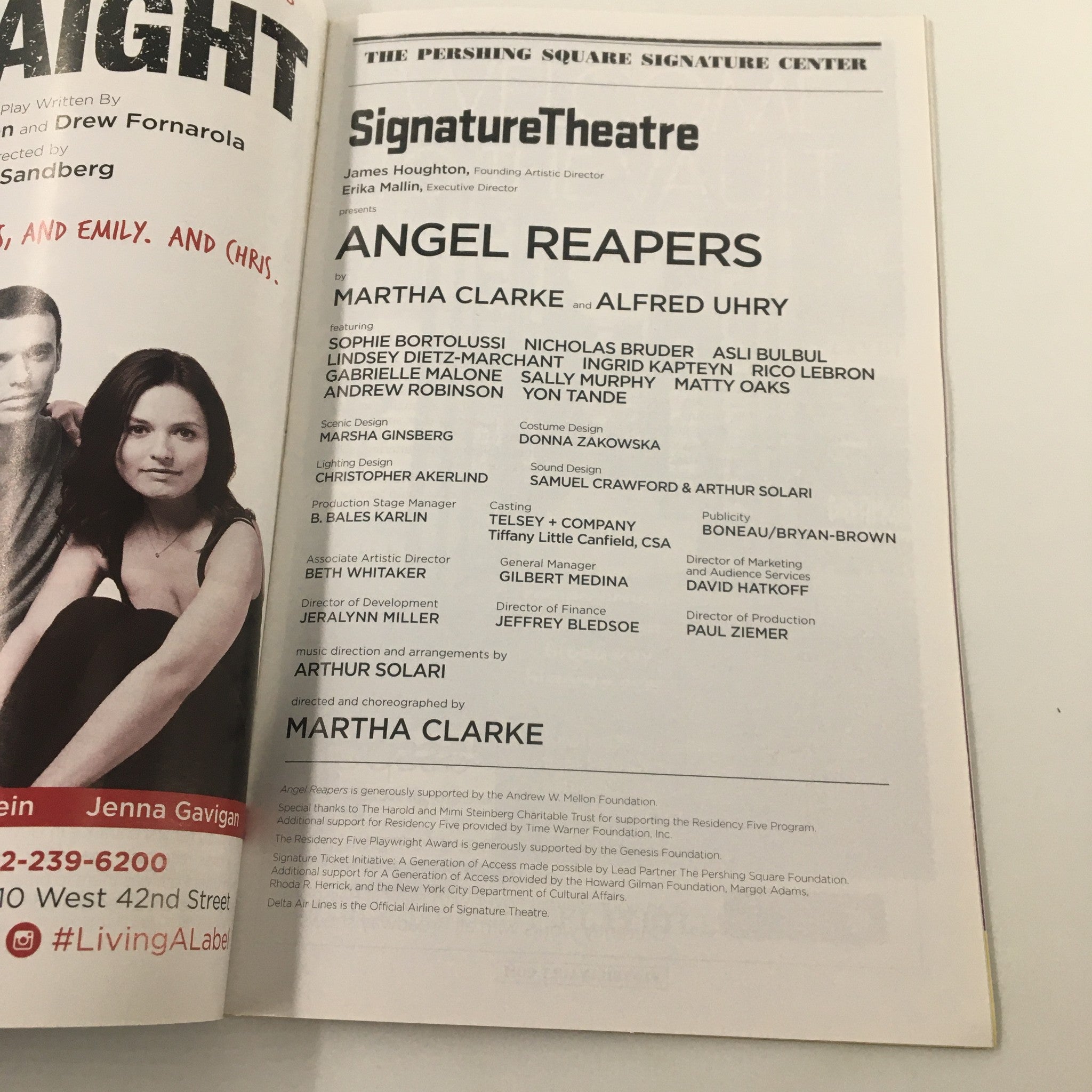 2016 Playbill Signature Theatre Angel Reapers by Martha Clarke, Alfred Uhry VG