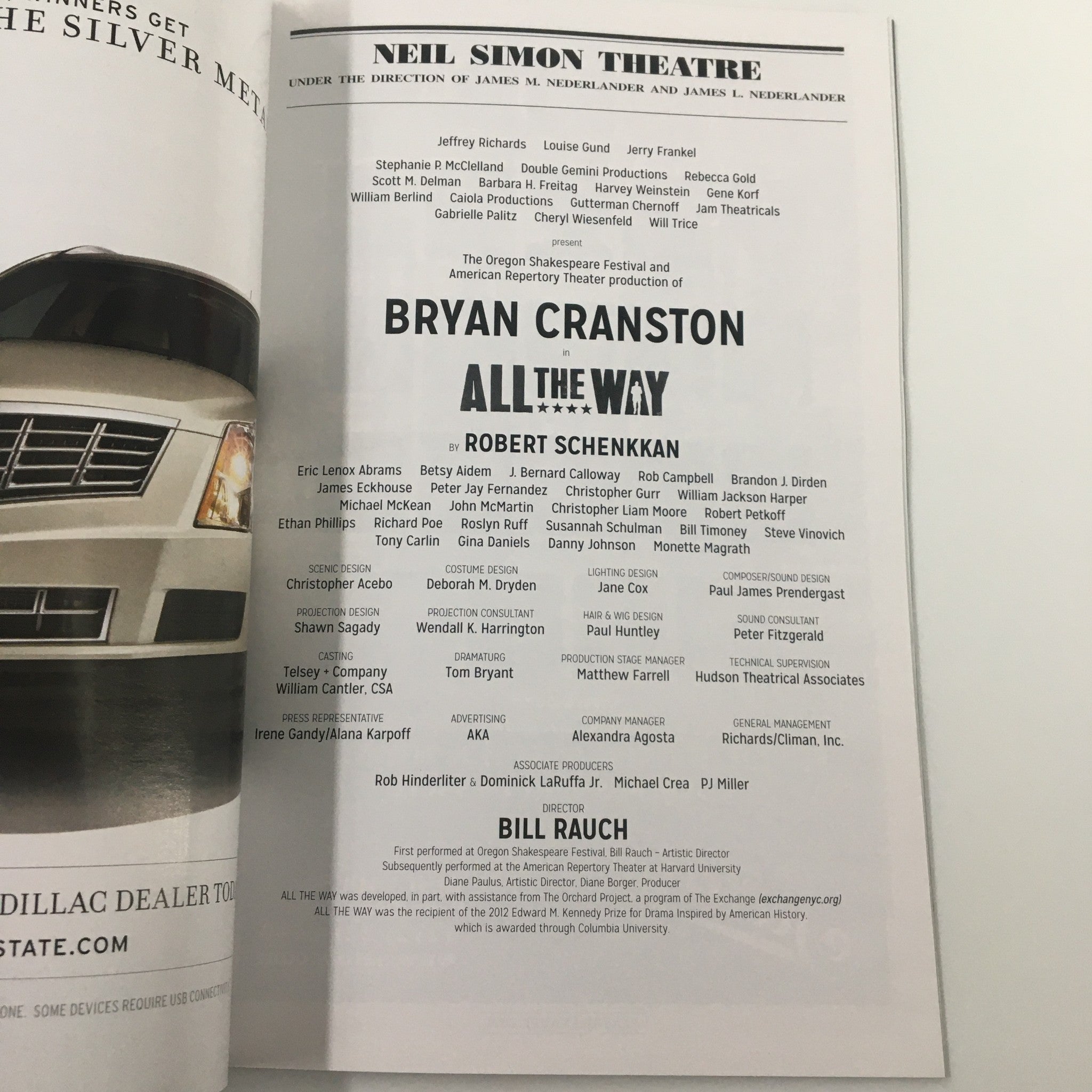 2014 Playbill Neil Simon Theatre Bryan Cranston in All The Way by Bill Rauch VG