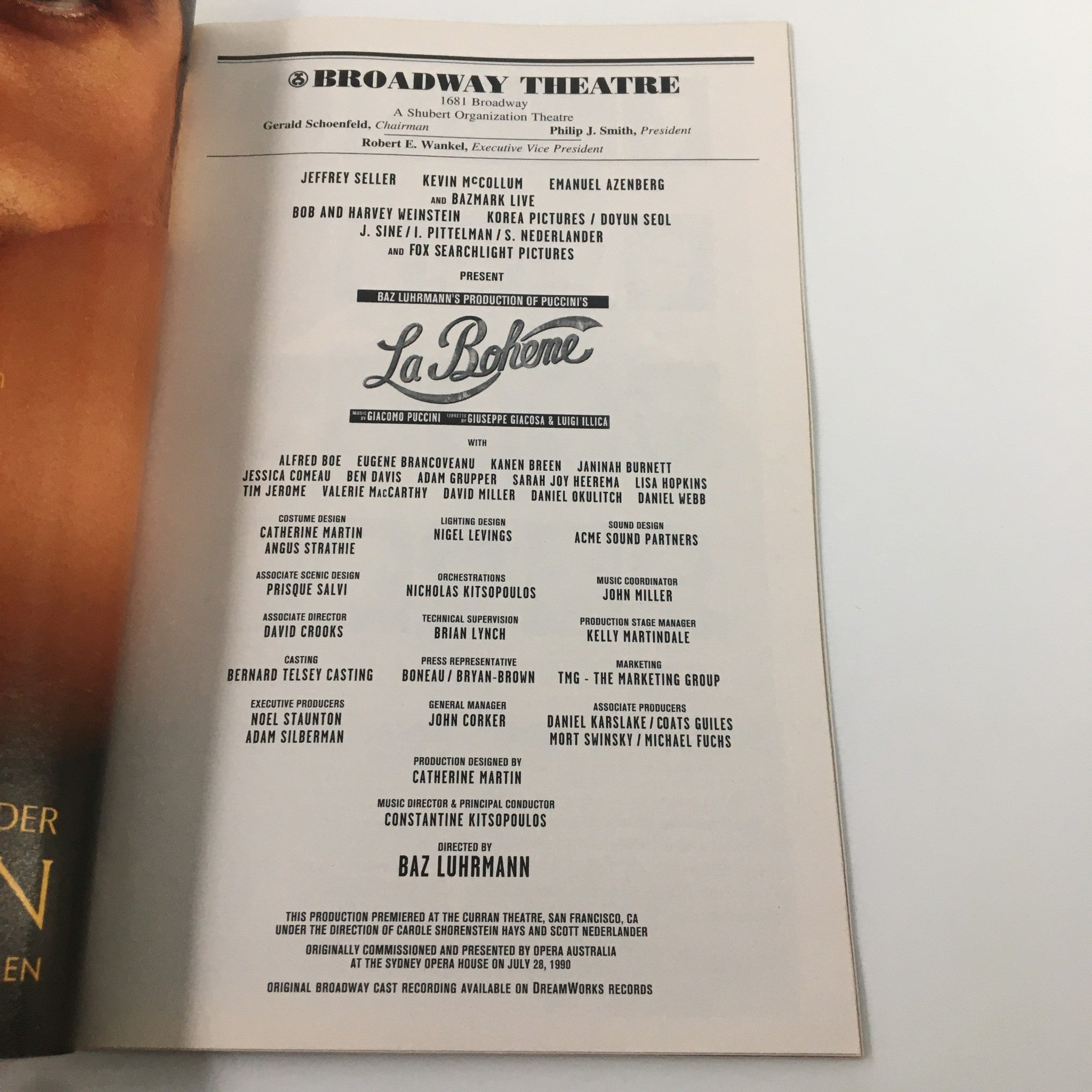 2003 Playbill Broadway Theatre La Boheme by Giuseppe Giacosa & Luigi Illica VG