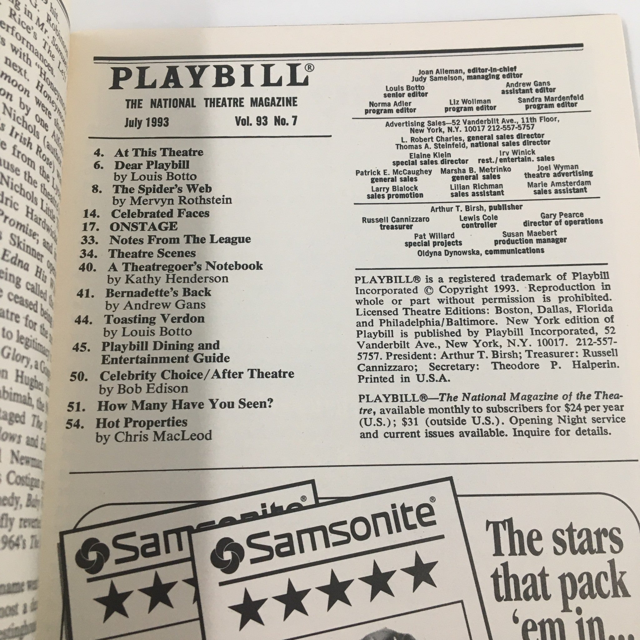 1993 Playbill The Helen Hayes Theatre Lynn Redgrave in Shakespeare For My Father