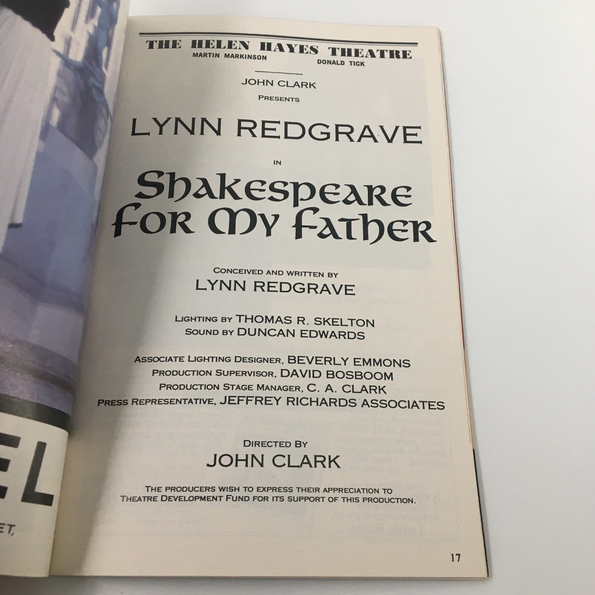 1993 Playbill The Helen Hayes Theatre Lynn Redgrave in Shakespeare For My Father