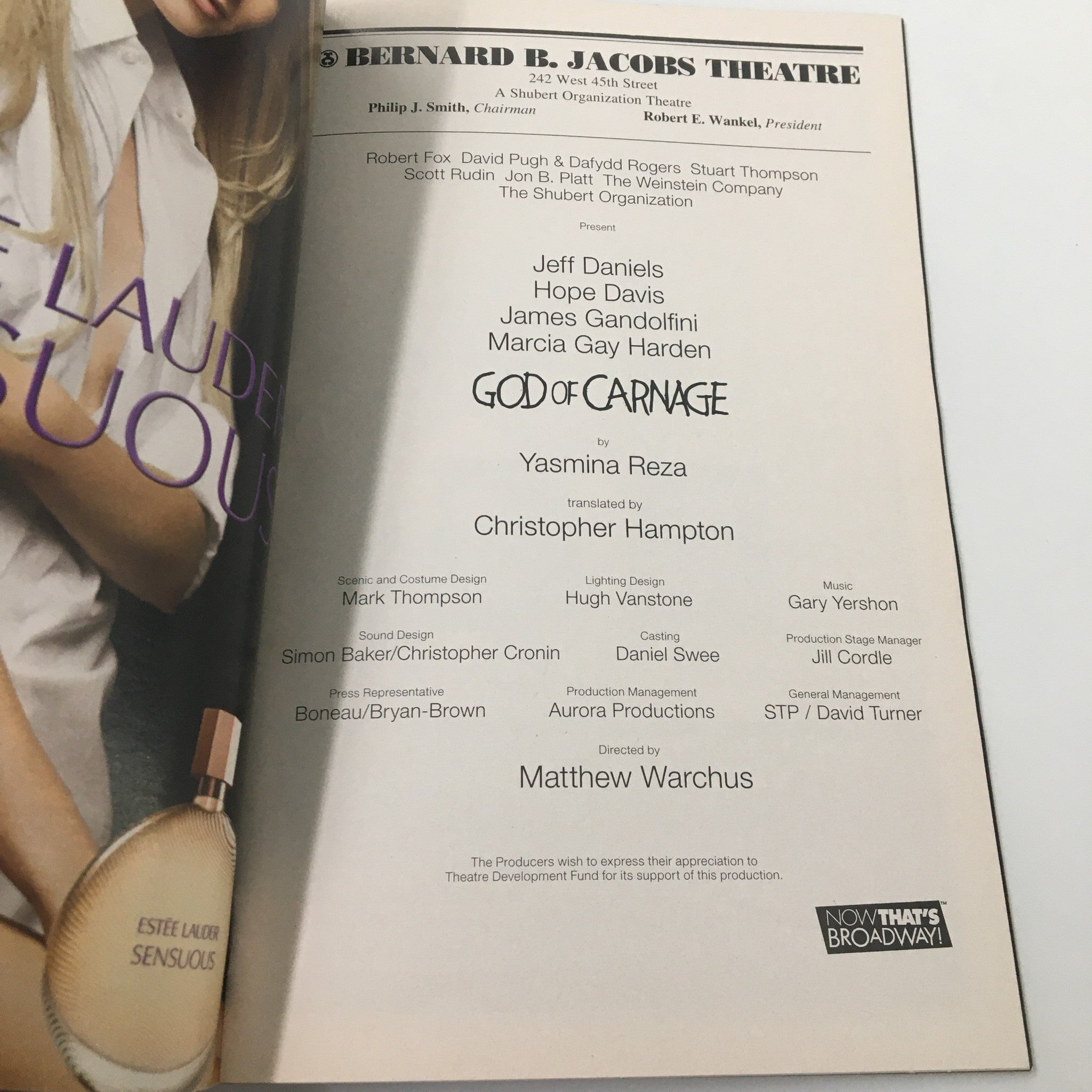 2009 Playbill Bernard B. Jacobs Theatre God of Carnage by Yasmina Reza VG