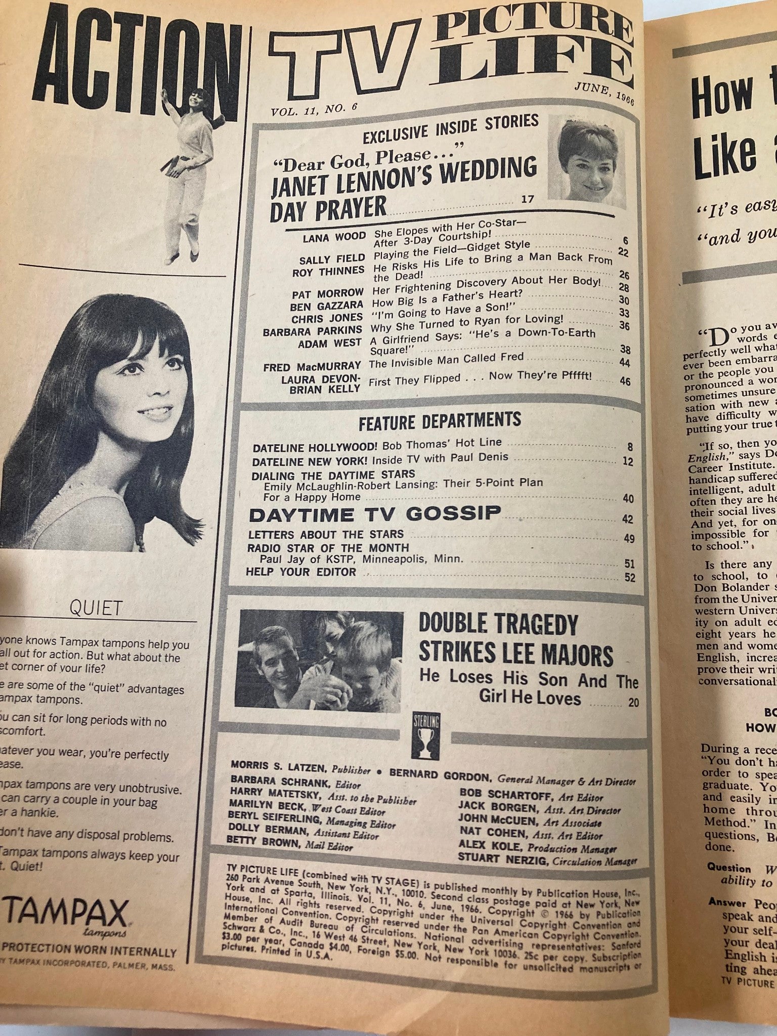 VTG TV Picture Life Magazine June 1966 Vol 11 #6 Emily & Robert Lansing No Label