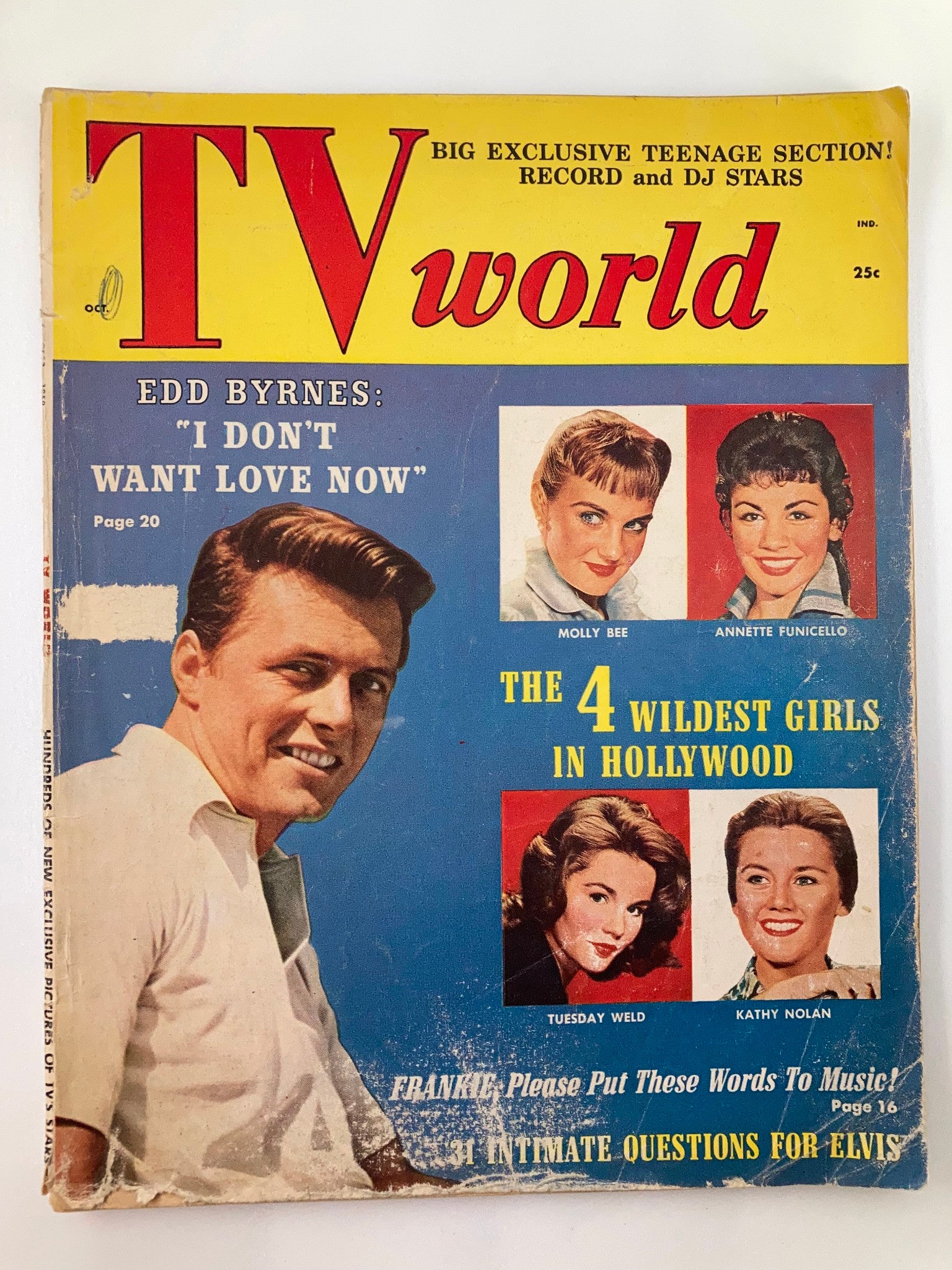 VTG TV World Magazine October 1959 Vol 7 #7 Edd Byrnes Cover No Label