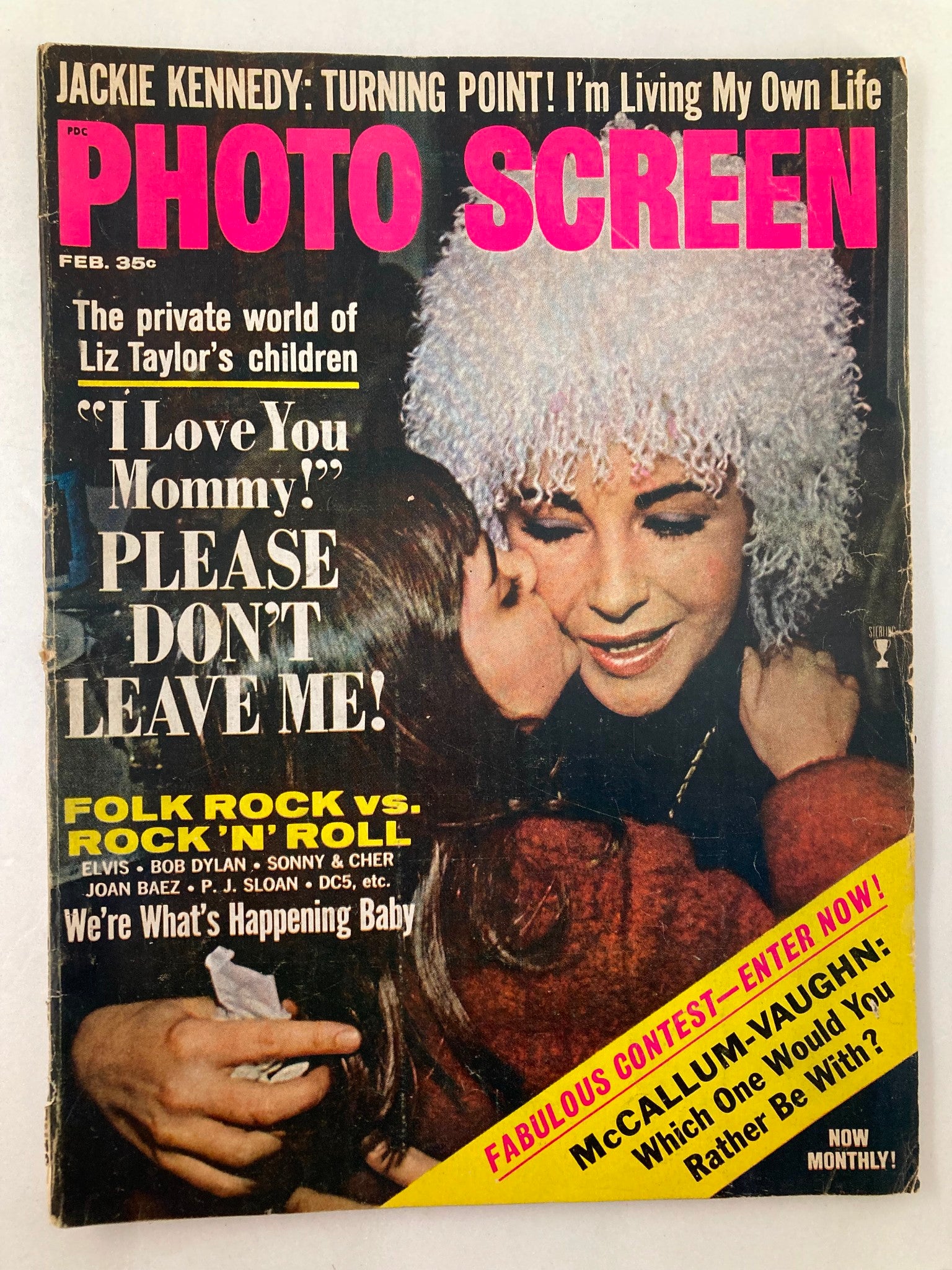 Vintage Photo Screen Magazine February 1966, Volume 1, Issue 3 featuring Elizabeth Taylor, highlighting articles and photography from the 1960s Hollywood era.