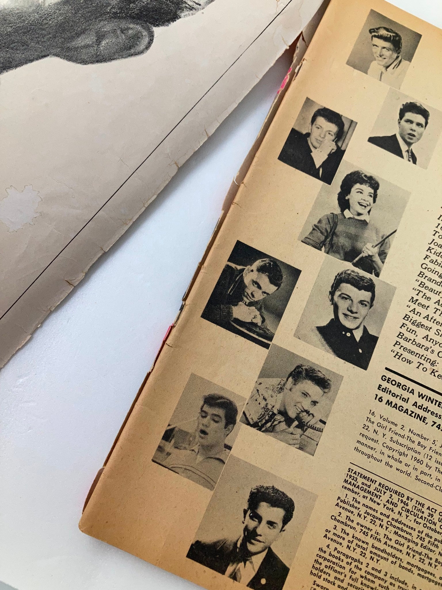 Back cover of the VTG 16 Magazine July 1960, displaying a collection of celebrity images and promotional content, reflecting the classic charm and nostalgia of vintage magazines.