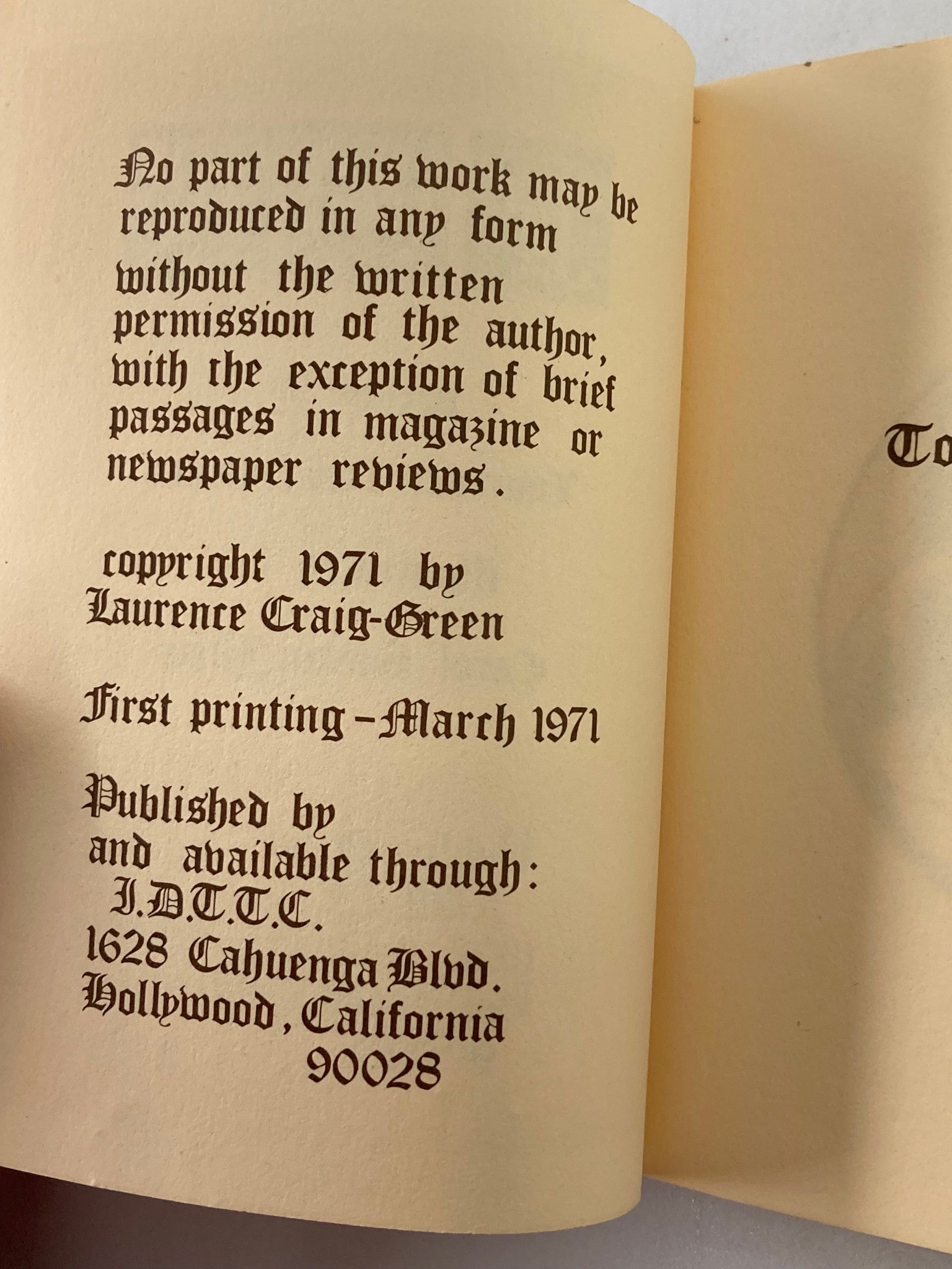 VTG 1971 For Poetry by Laurence Craig-Green