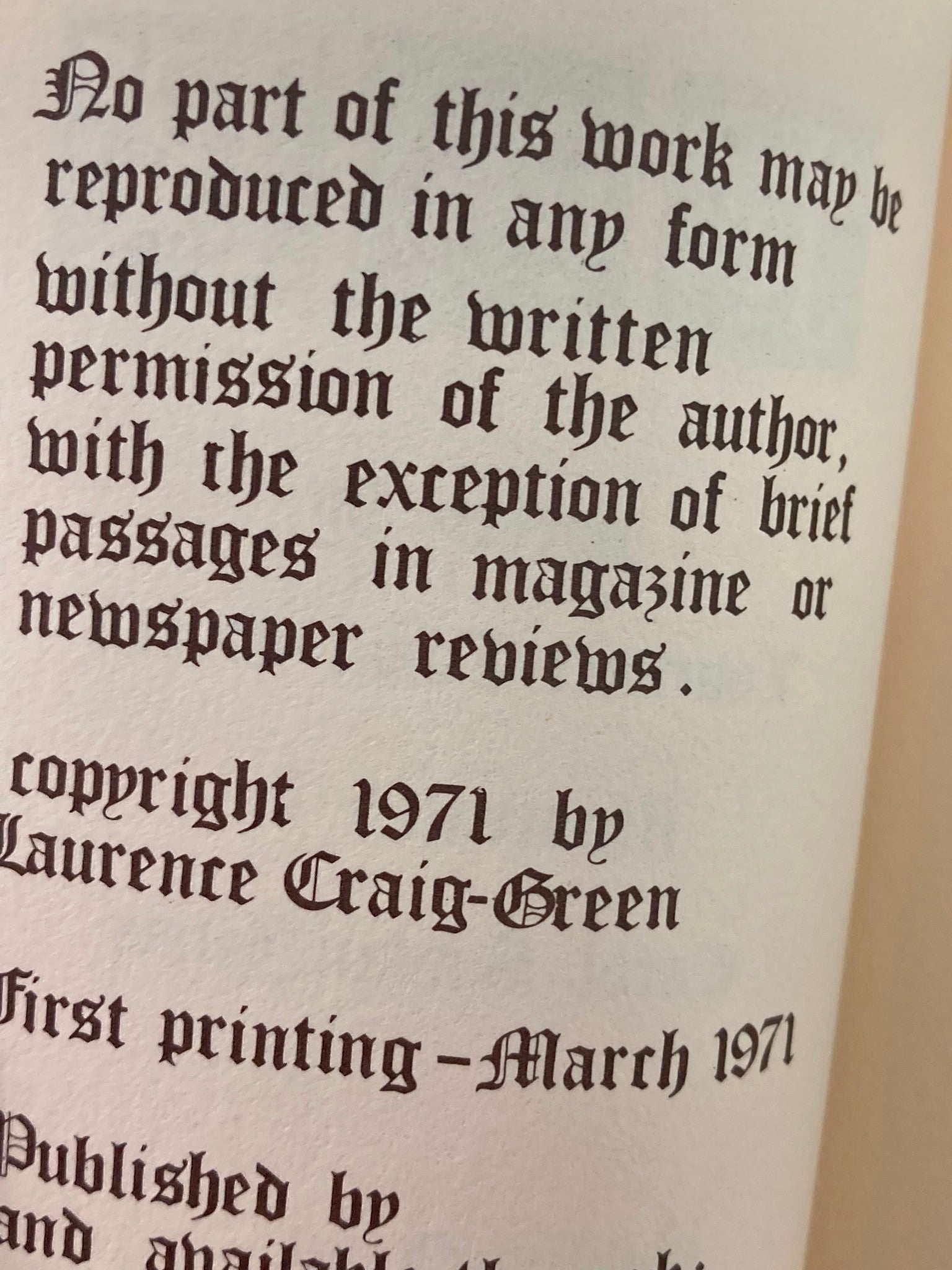 VTG 1971 For Poetry by Laurence Craig-Green