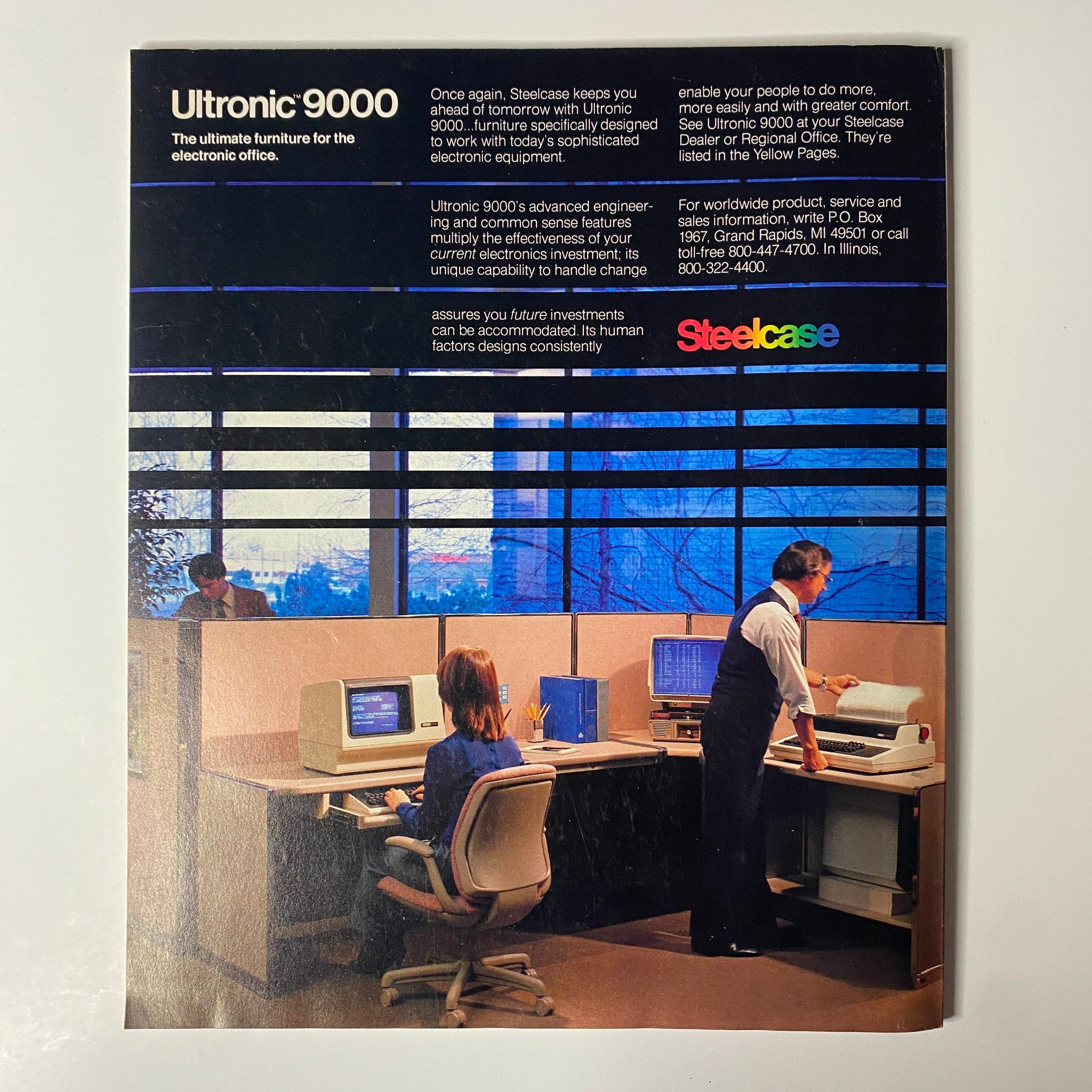 Advertisement from the back cover of Fortune Magazine September 7, 1981, featuring Ultronic 9000 office furniture designed for electronic equipment, showcasing a modern office setting.