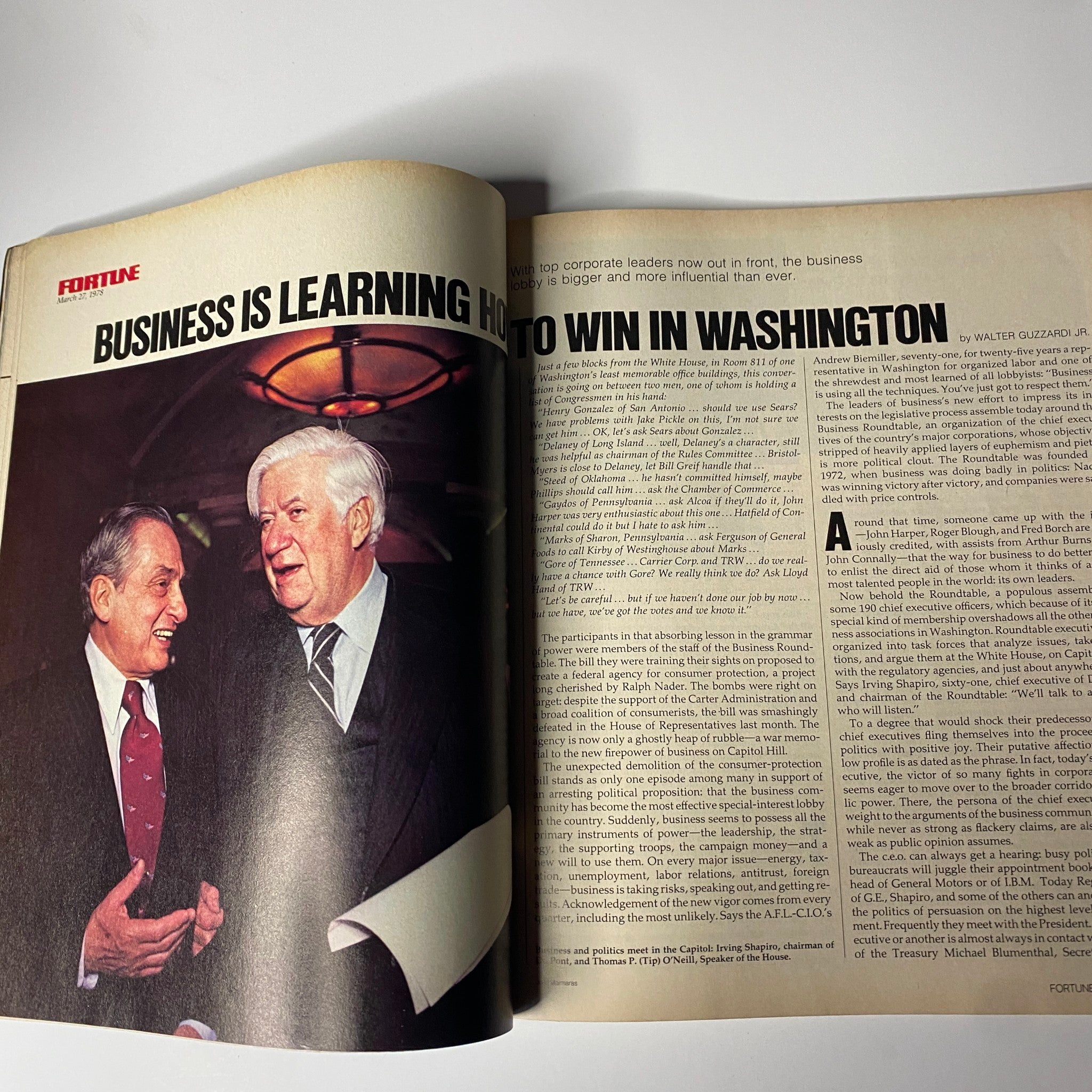 Image from Fortune Magazine March 27, 1978, showing a feature article titled 'Business Is Learning How to Win in Washington,' focusing on business influence in government.