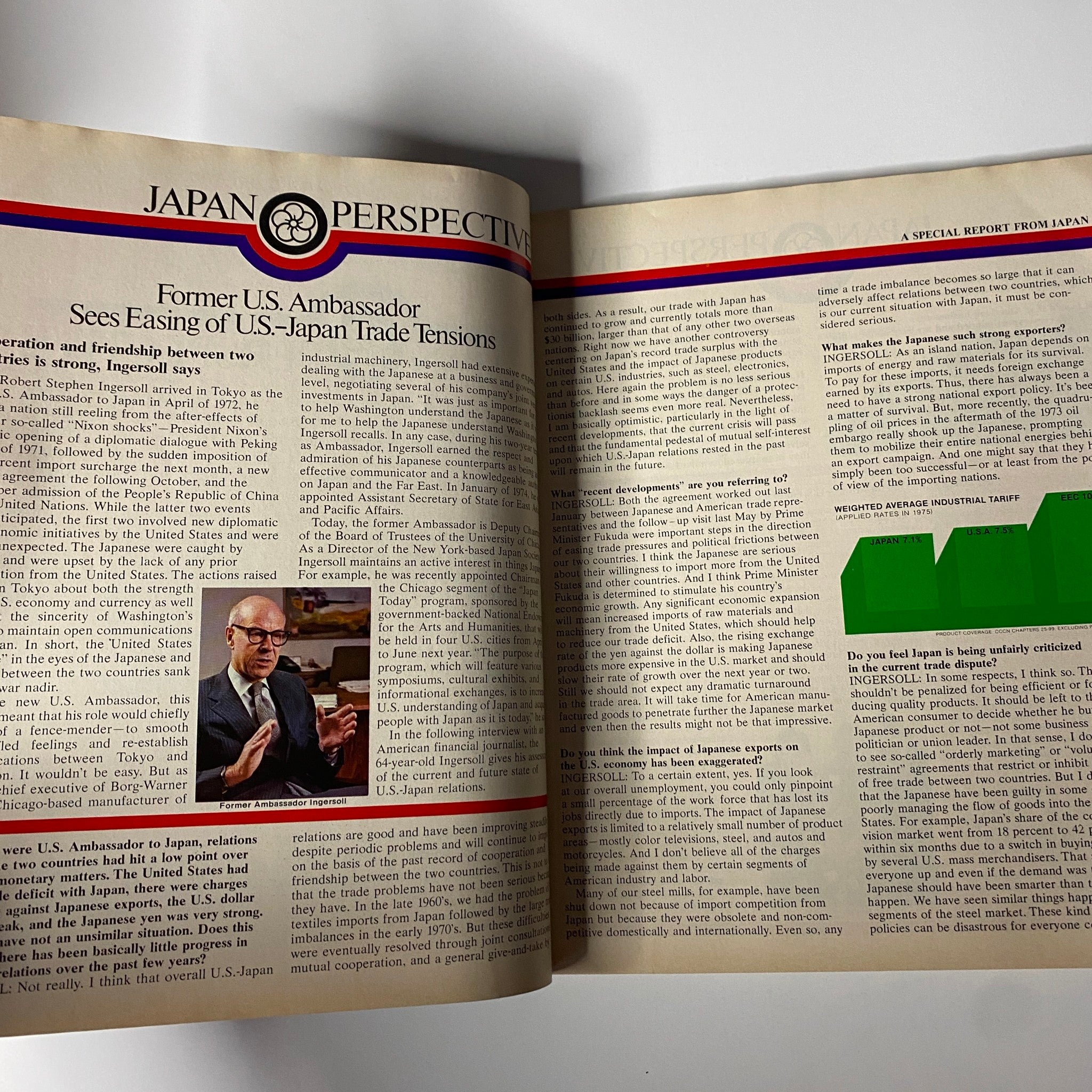 Special report from Fortune Magazine August 14, 1978 titled 'Japan Perspective' with an article discussing U.S.-Japan trade relations and tensions.