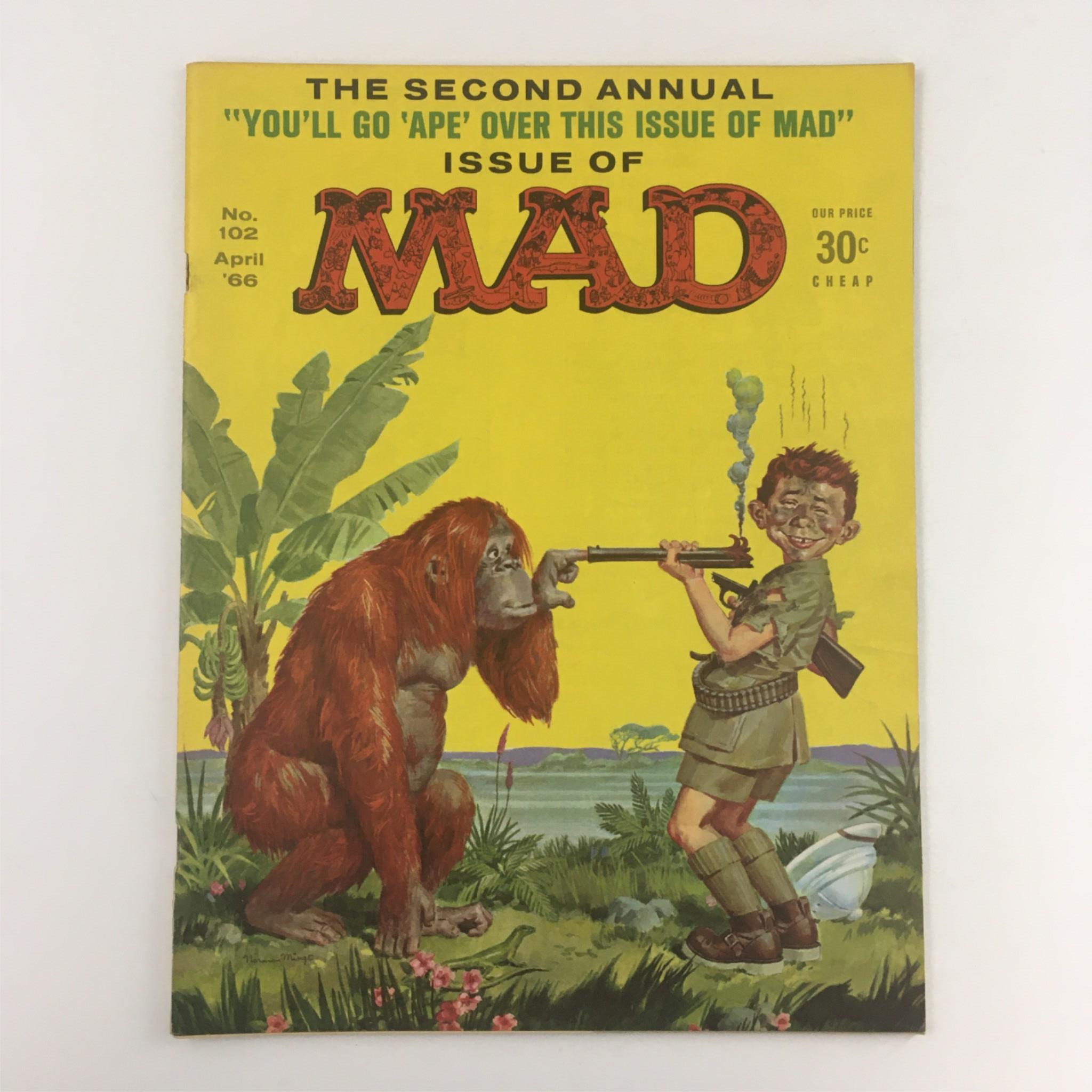 Mad Magazine April 1966 No. 102 You'll Go Ape No Label Fine FN 6.0