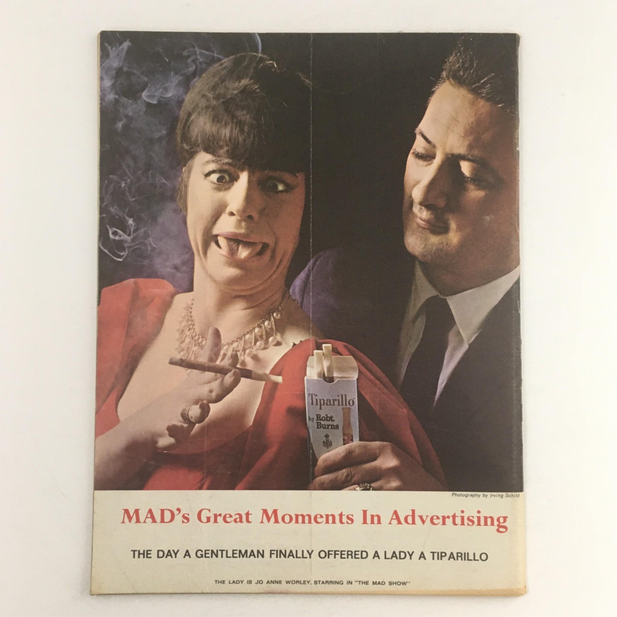 Inside page of Mad Magazine July 1966 No. 104 displaying an article titled 'MAD’s Great Moments In Advertising' with a humorous photograph.