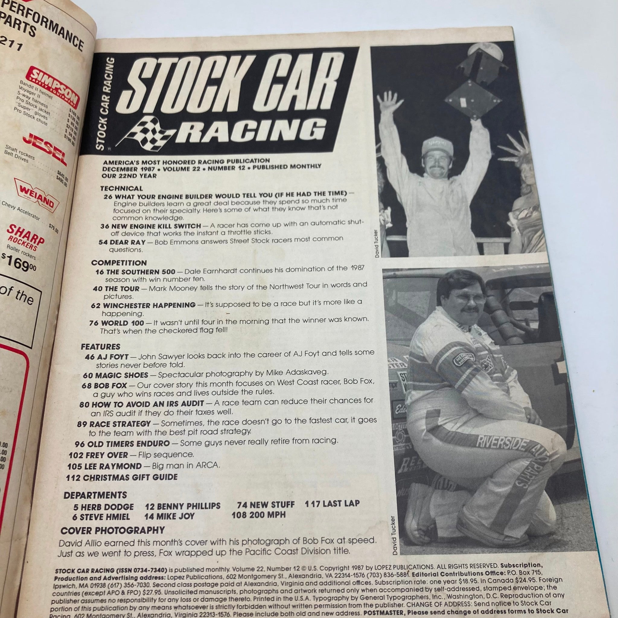 Interior page from VTG Stock Car Racing Magazine December 1987 featuring articles and highlights on stock car racing, showcasing the rich history of motorsport.