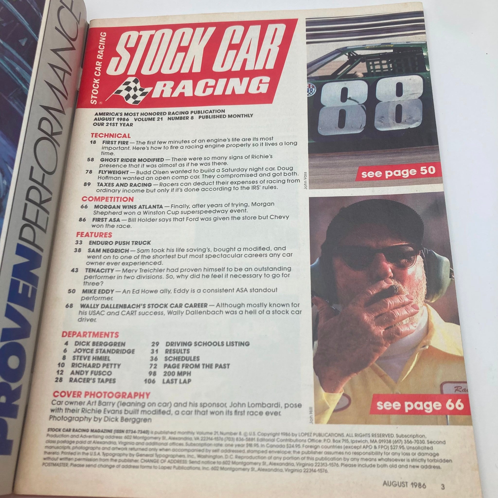 VTG Stock Car Racing Magazine August 1986 Art Barry and John Lombardi No Label