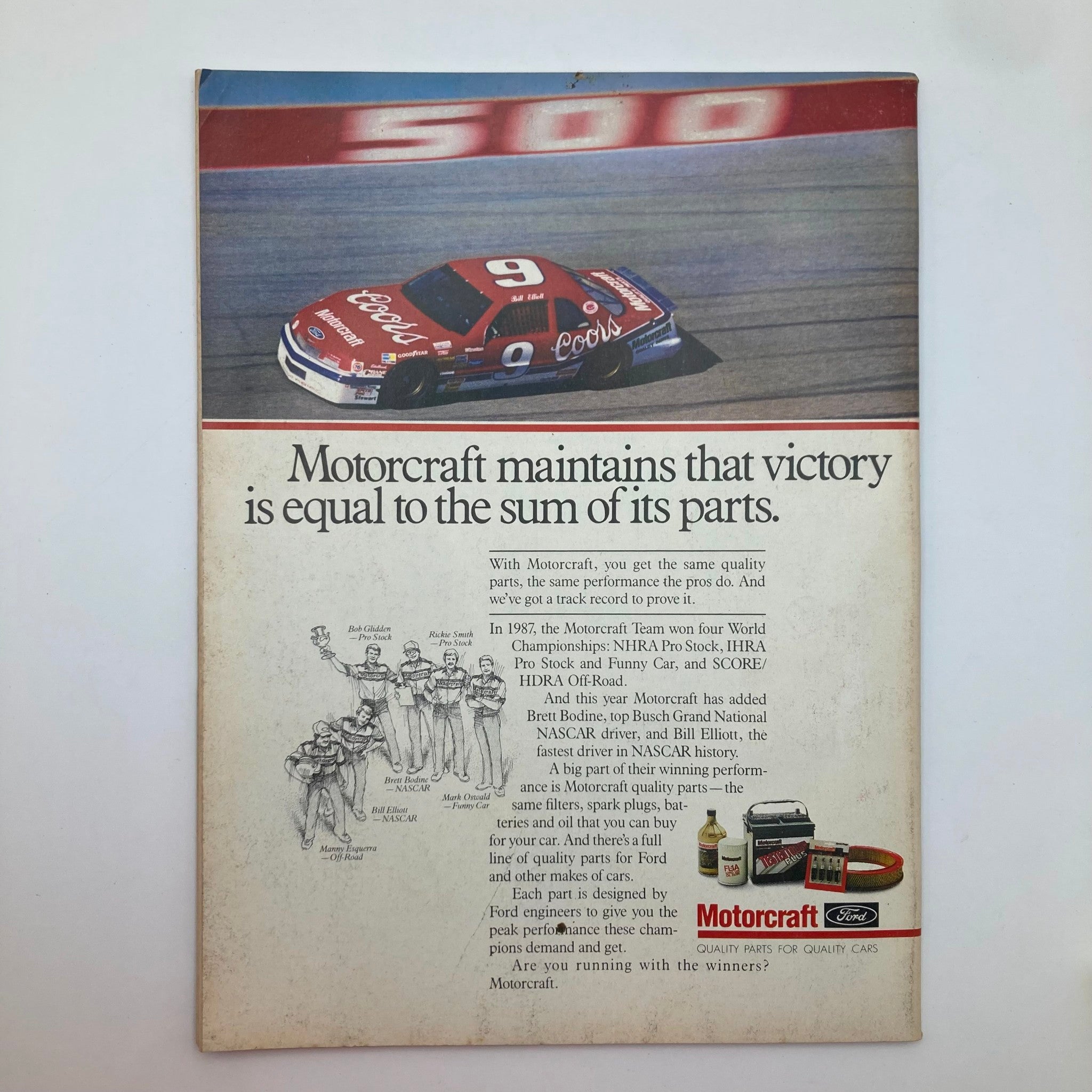 Back cover of VTG Stock Car Racing Magazine September 1988, featuring a Ford racing advertisement and a high-speed image of a stock car on the track.