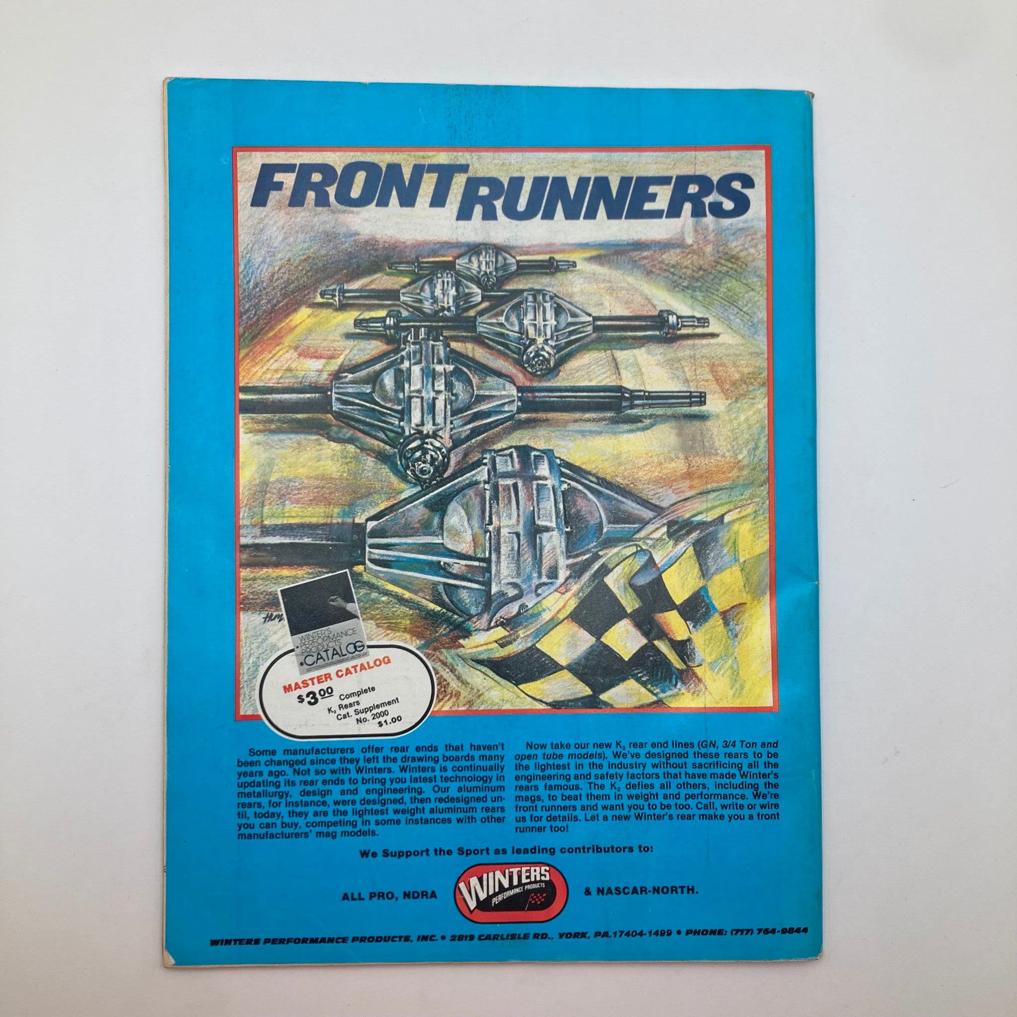 Back cover of the Vintage Stock Car Racing Magazine January 1983 displaying an advertisement for Winters Performance Products, emphasizing components related to stock car racing.