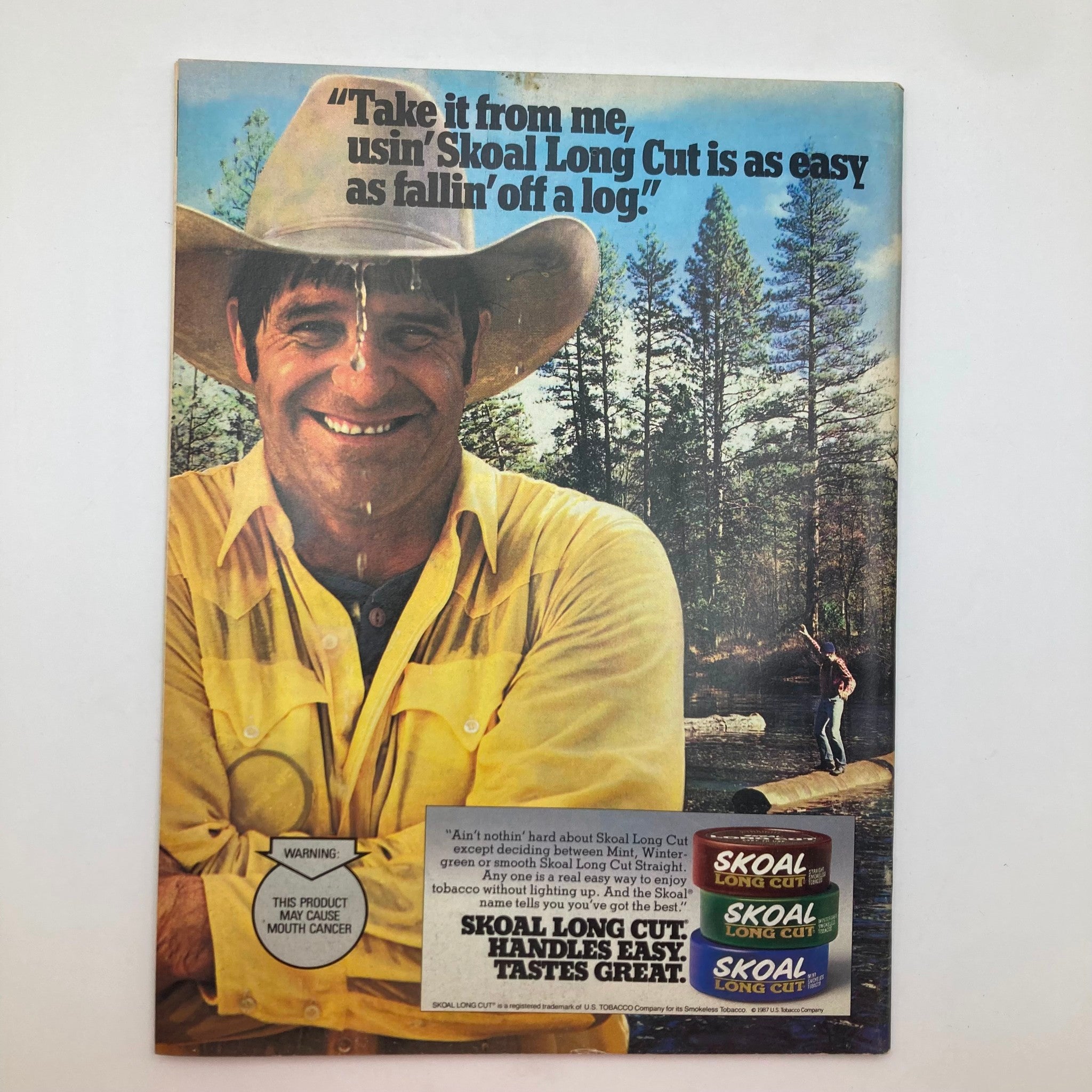 Back cover of the VTG Stock Car Racing Magazine October 1987 featuring a Skoal Long Cut advertisement, reflecting marketing strategies from the era.